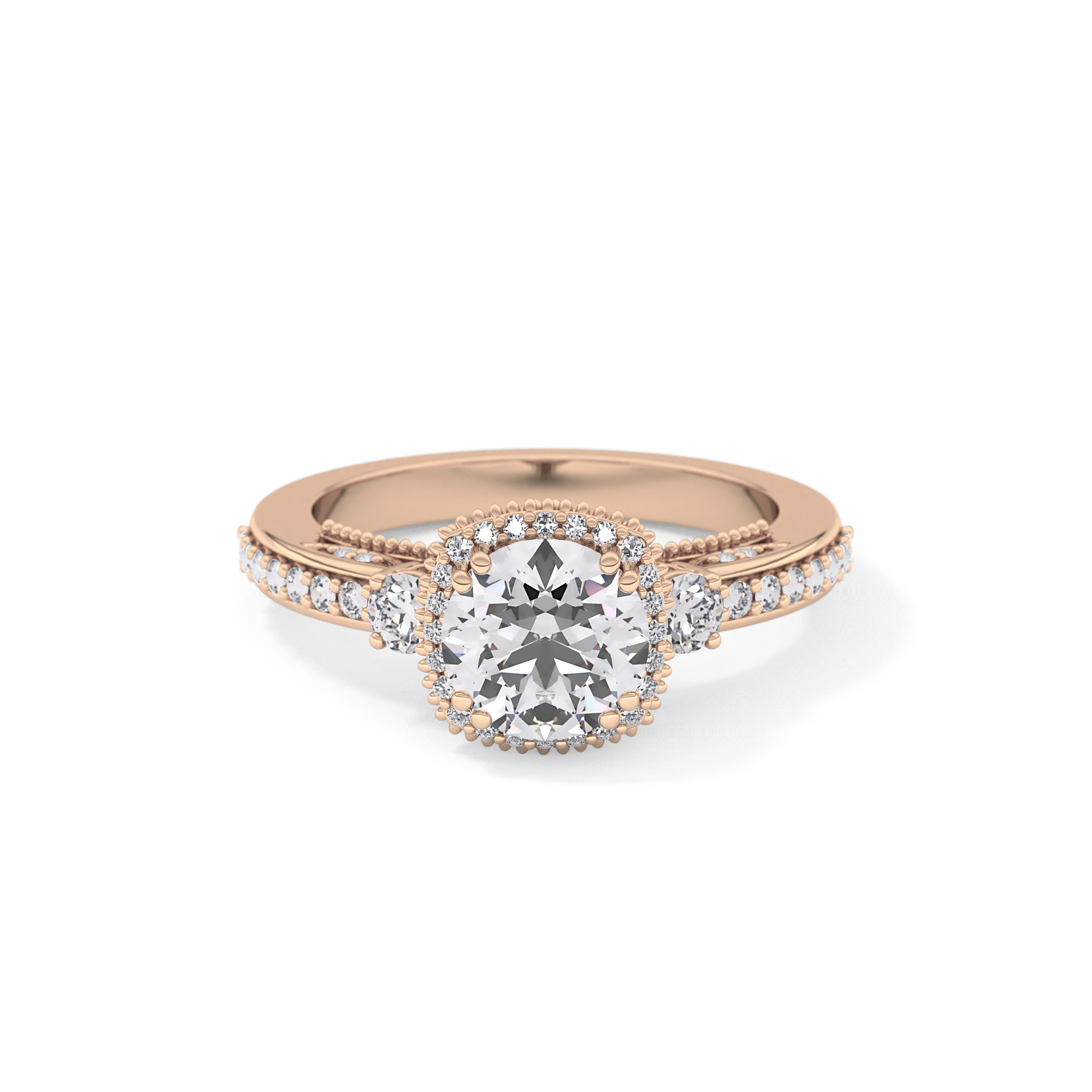 Round Cut 1.05 Carat Moissanite Ring – Cluster Setting in Gold
