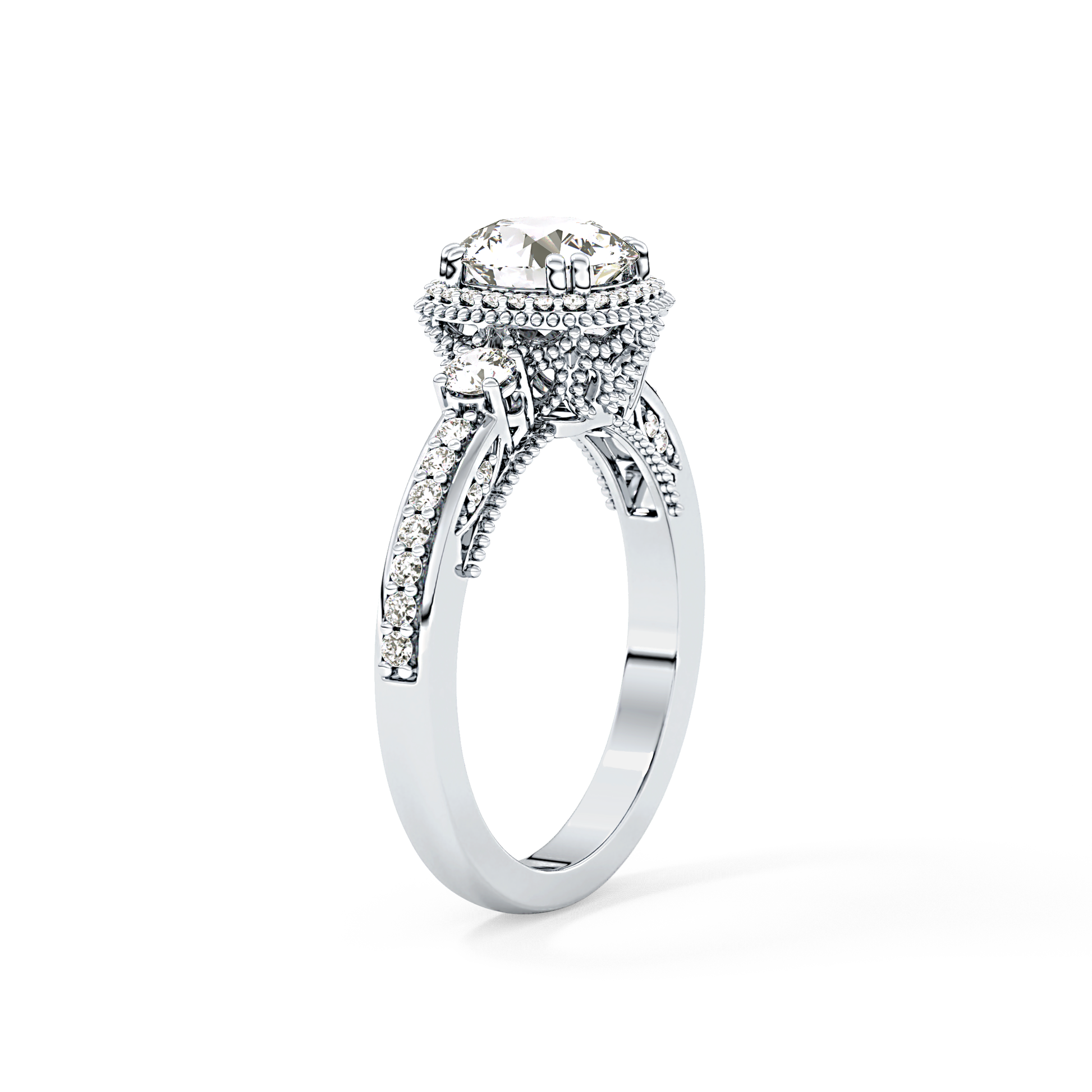 Round Cut 1.05 Carat Moissanite Ring – Cluster Setting in Gold