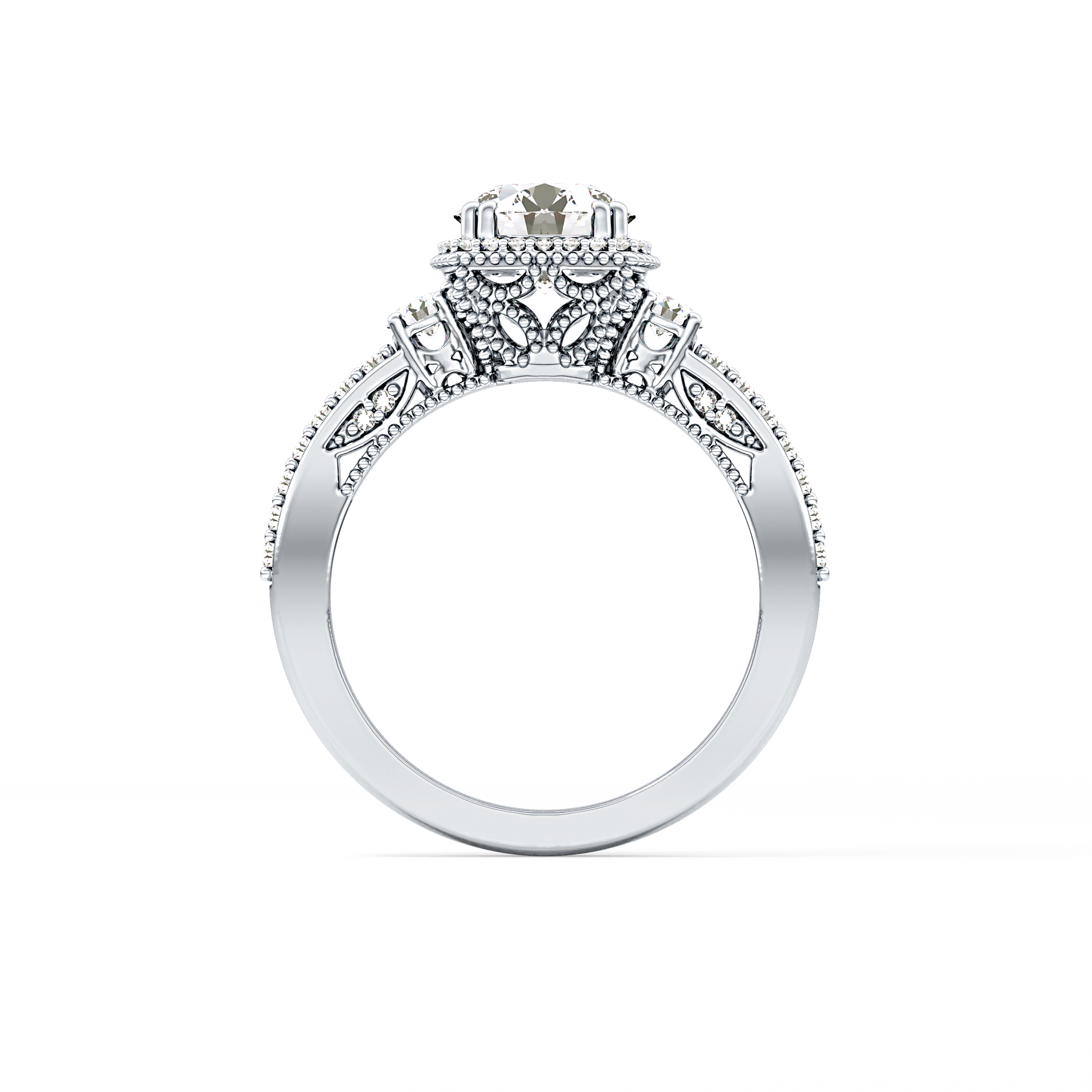 Round Cut 1.05 Carat Moissanite Ring – Cluster Setting in Gold