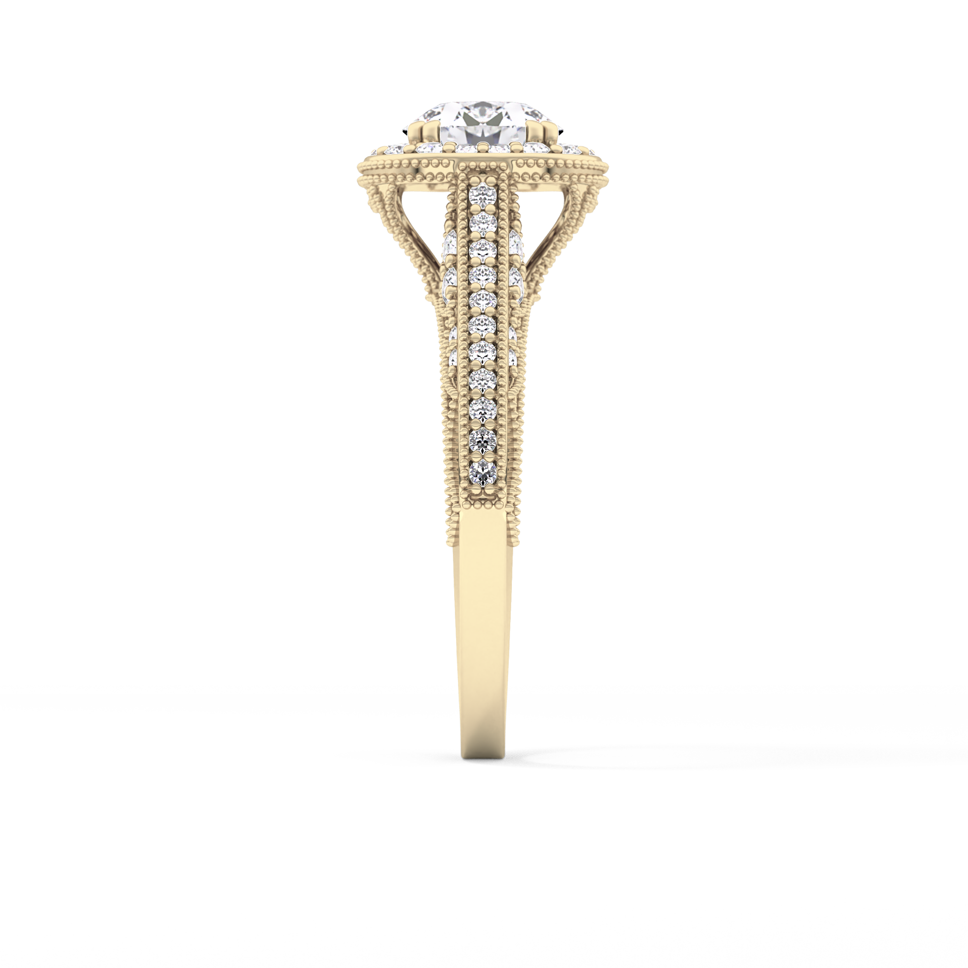 Round Cut 1.05 Carat Moissanite Ring – Halo and Pave Setting in Gold