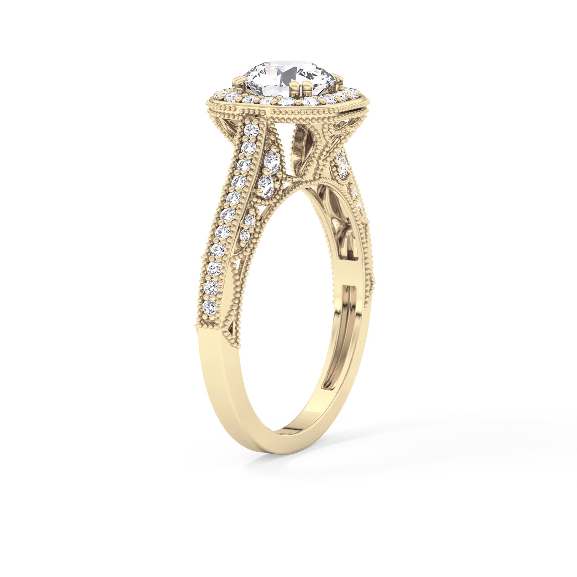 Round Cut 1.05 Carat Moissanite Ring – Halo and Pave Setting in Gold