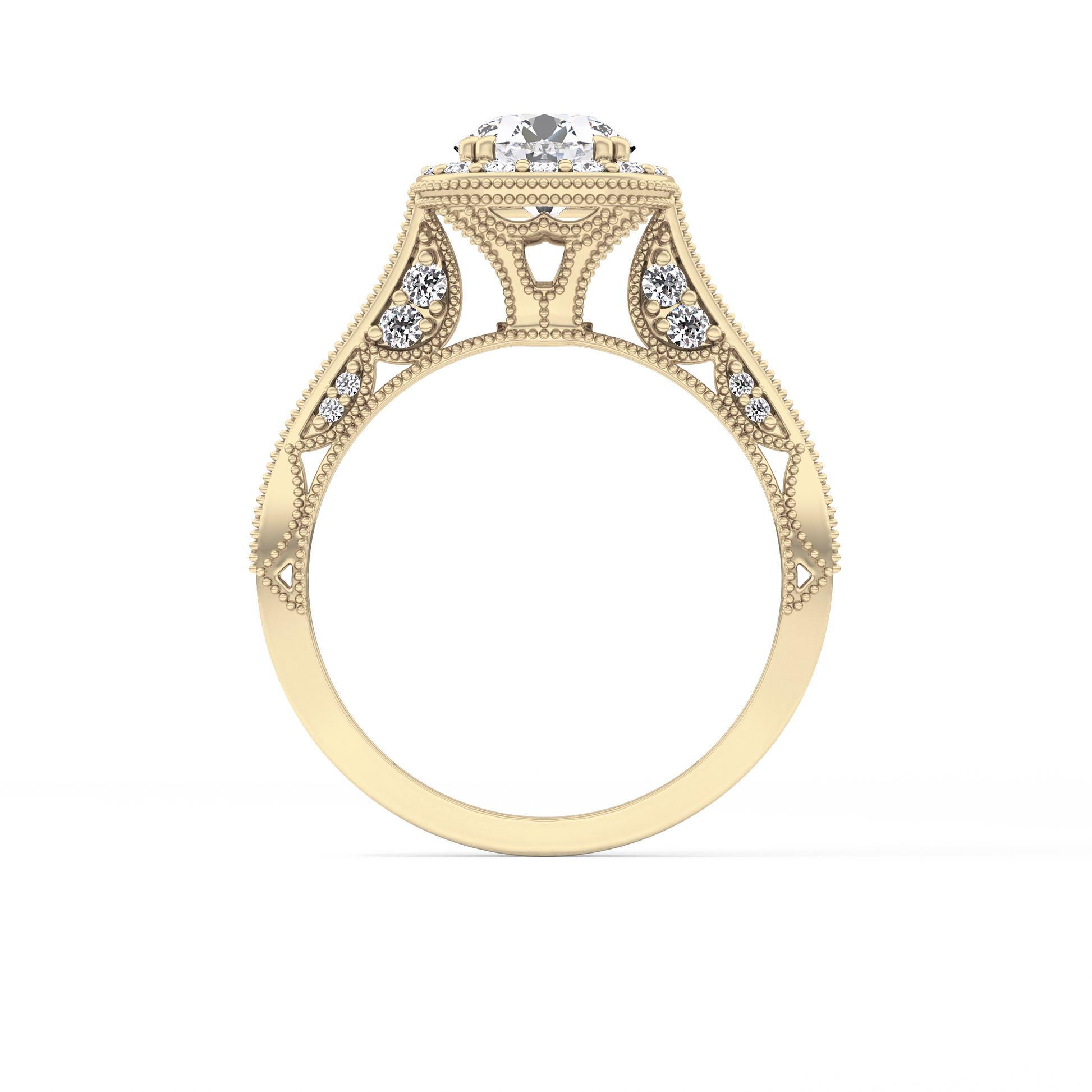 Round Cut 1.05 Carat Moissanite Ring – Halo and Pave Setting in Gold