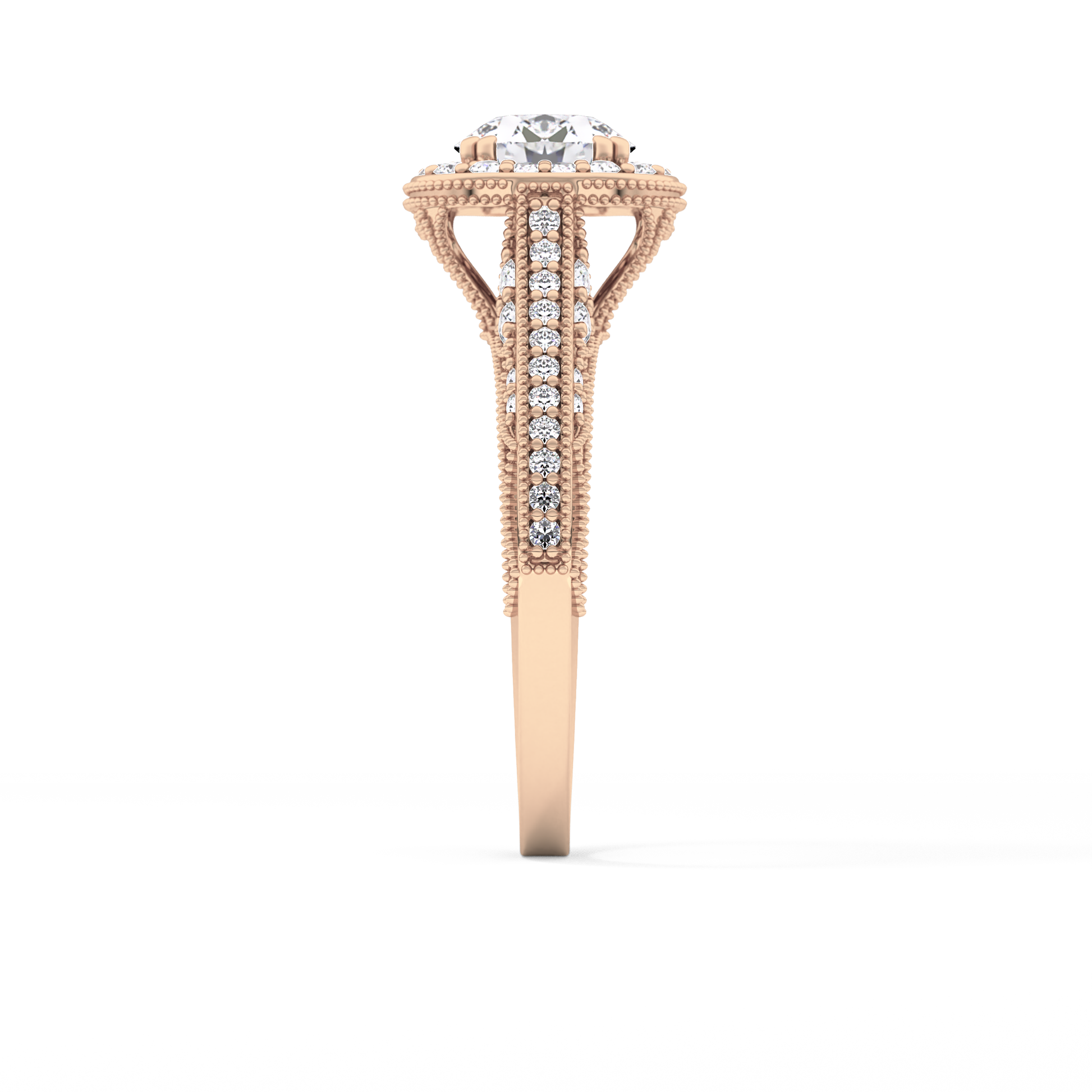 Round Cut 1.05 Carat Moissanite Ring – Halo and Pave Setting in Gold
