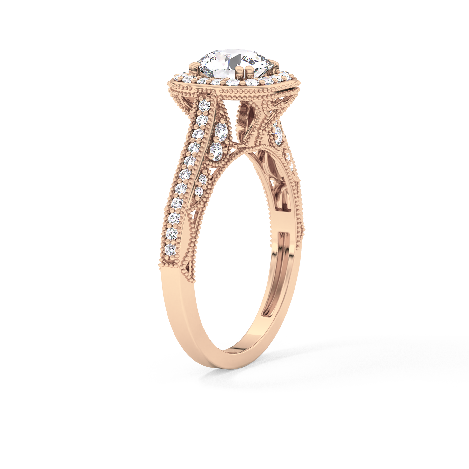 Round Cut 1.05 Carat Moissanite Ring – Halo and Pave Setting in Gold