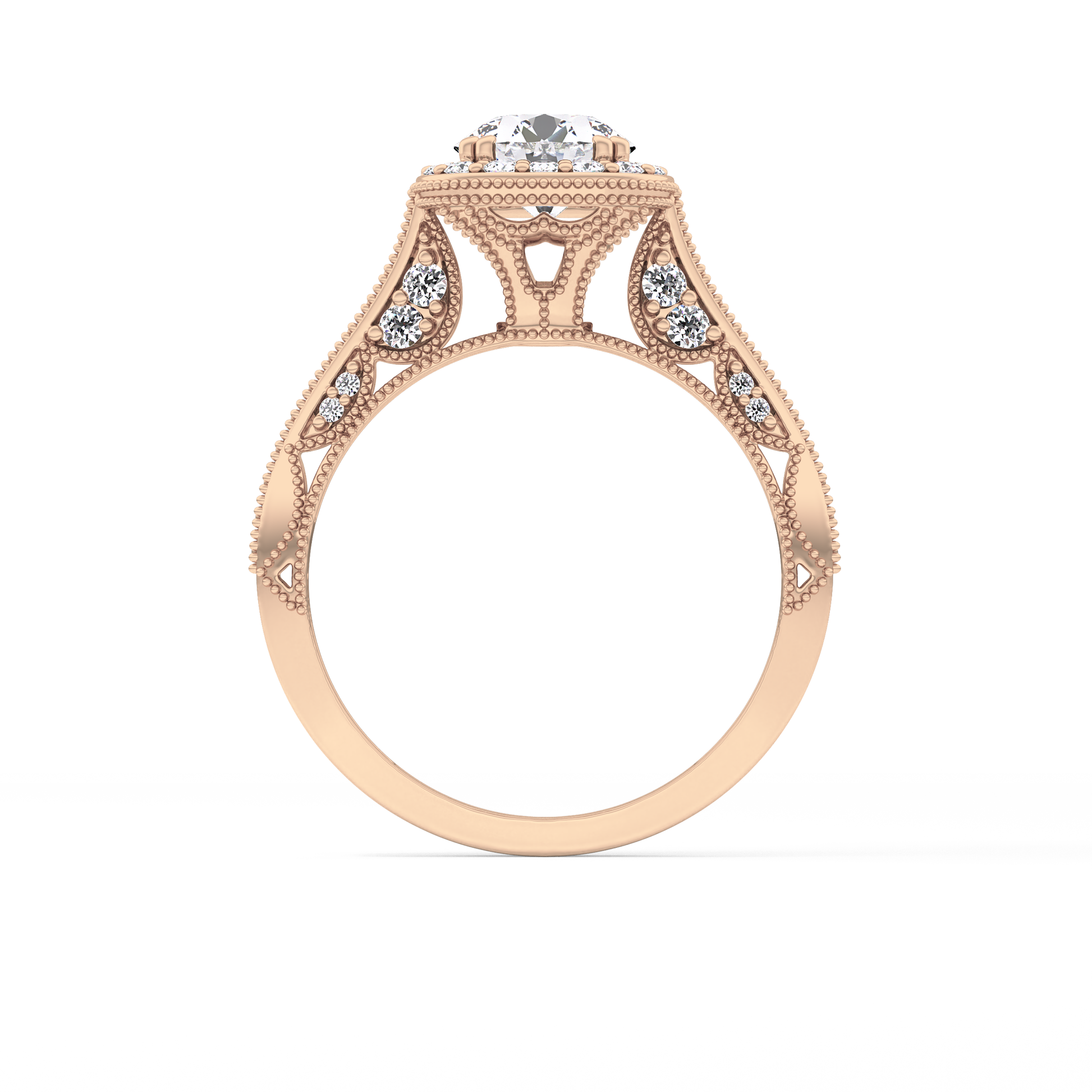 Round Cut 1.05 Carat Moissanite Ring – Halo and Pave Setting in Gold