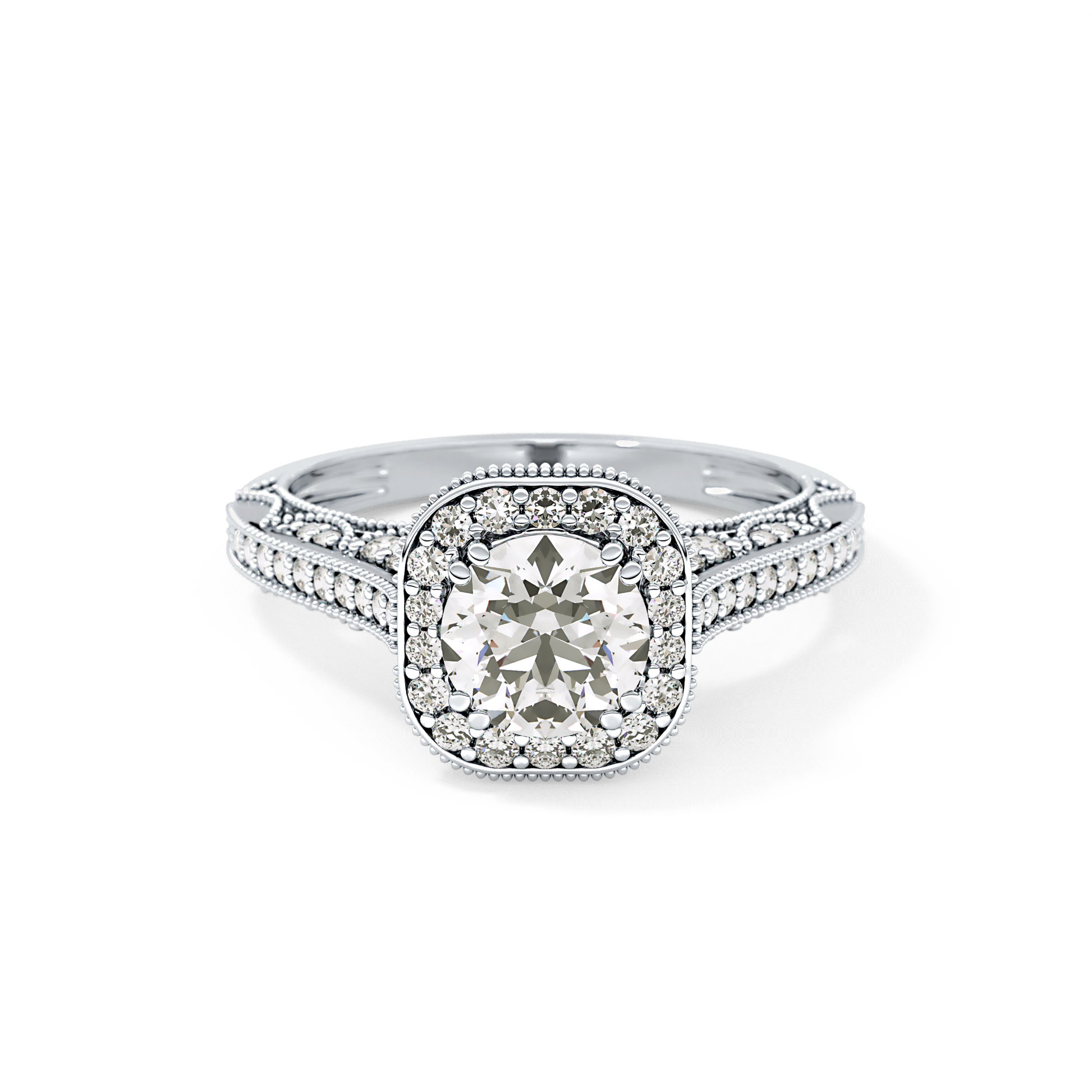 Round Cut 1.05 Carat Moissanite Ring – Halo and Pave Setting in Gold