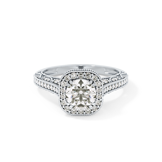 Round Cut 1.05 Carat Moissanite Ring – Halo and Pave Setting in Gold