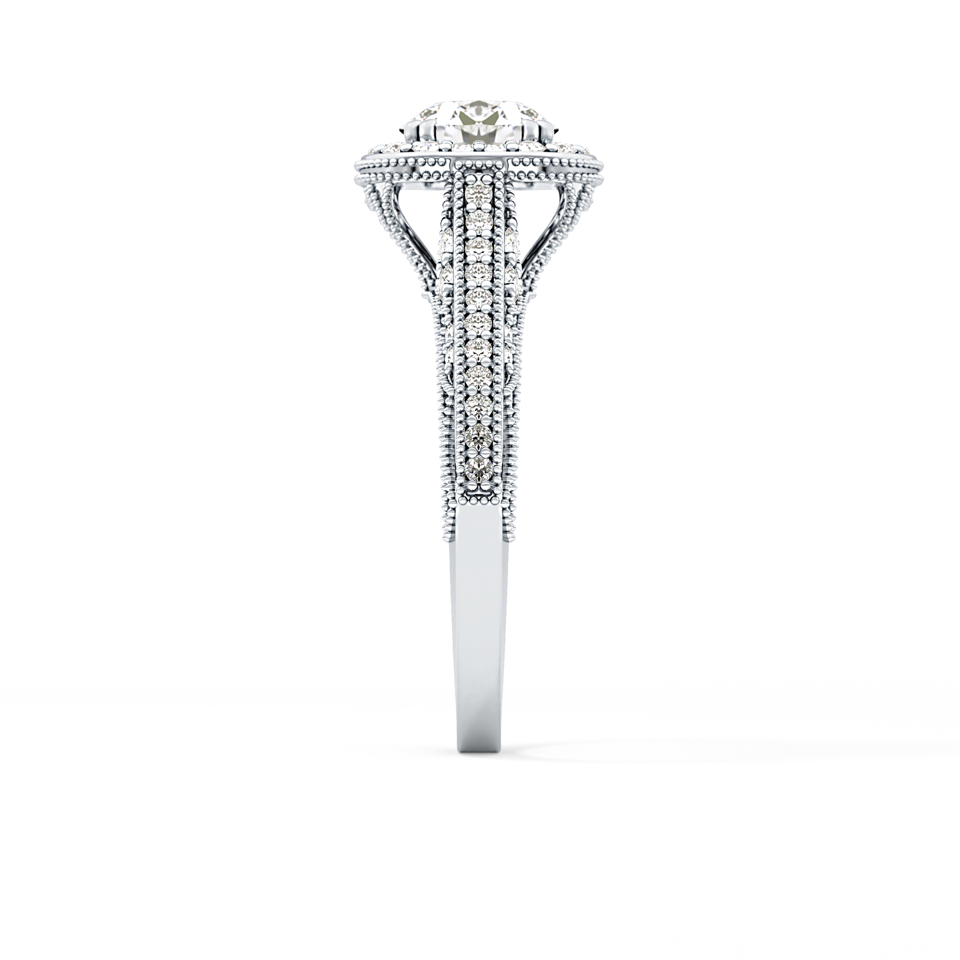 Round Cut 1.05 Carat Moissanite Ring – Halo and Pave Setting in Gold