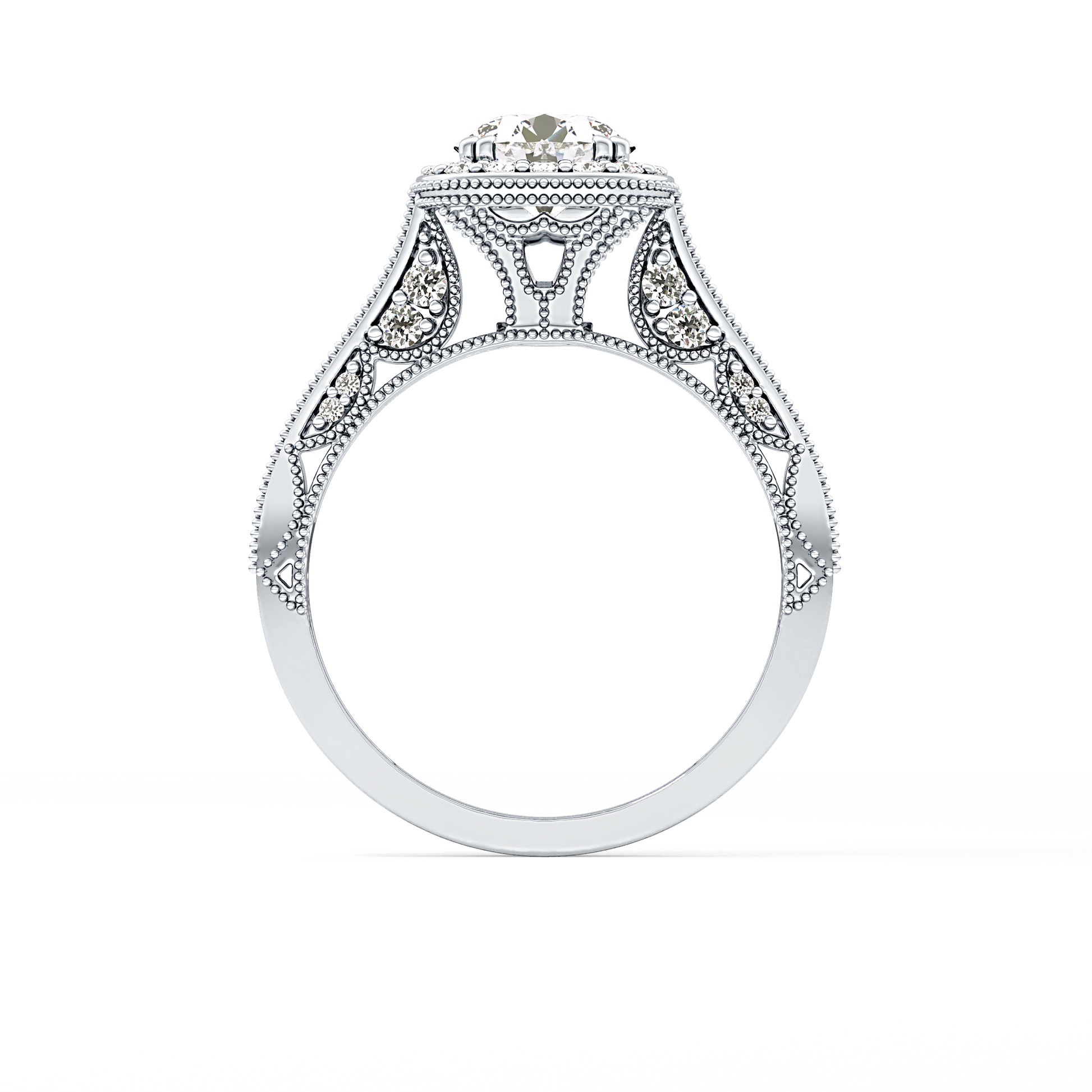 Round Cut 1.05 Carat Moissanite Ring – Halo and Pave Setting in Gold