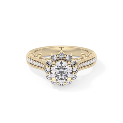 Round Cut 0.79 Carat Moissanite Ring – Halo and Pave Setting in Gold