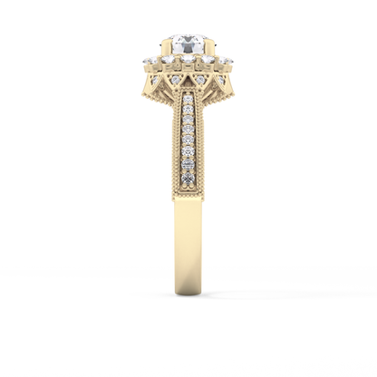 Round Cut 0.79 Carat Moissanite Ring – Halo and Pave Setting in Gold