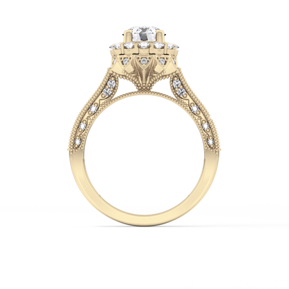 Round Cut 0.79 Carat Moissanite Ring – Halo and Pave Setting in Gold