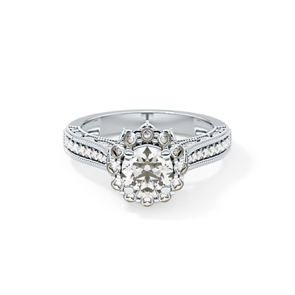 Round Cut 0.79 Carat Moissanite Ring – Halo and Pave Setting in Gold