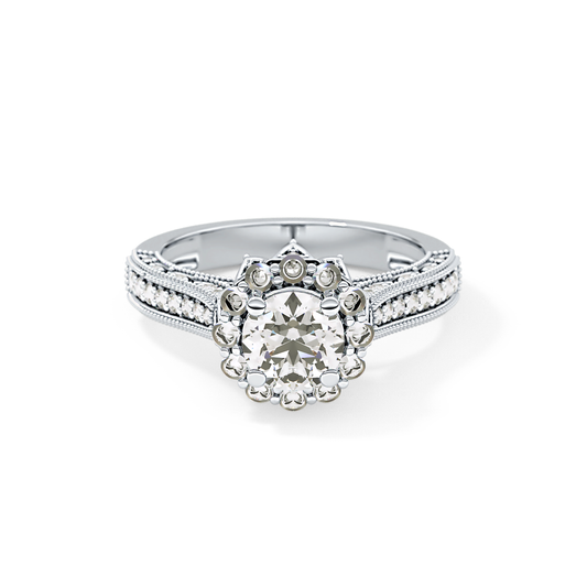 Round Cut 0.79 Carat Moissanite Ring – Halo and Pave Setting in Gold
