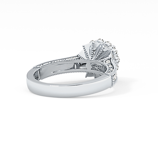 Round Cut 0.79 Carat Moissanite Ring – Halo and Pave Setting in Gold