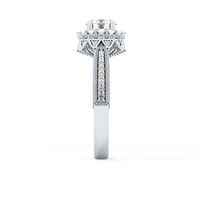 Round Cut 0.79 Carat Moissanite Ring – Halo and Pave Setting in Gold