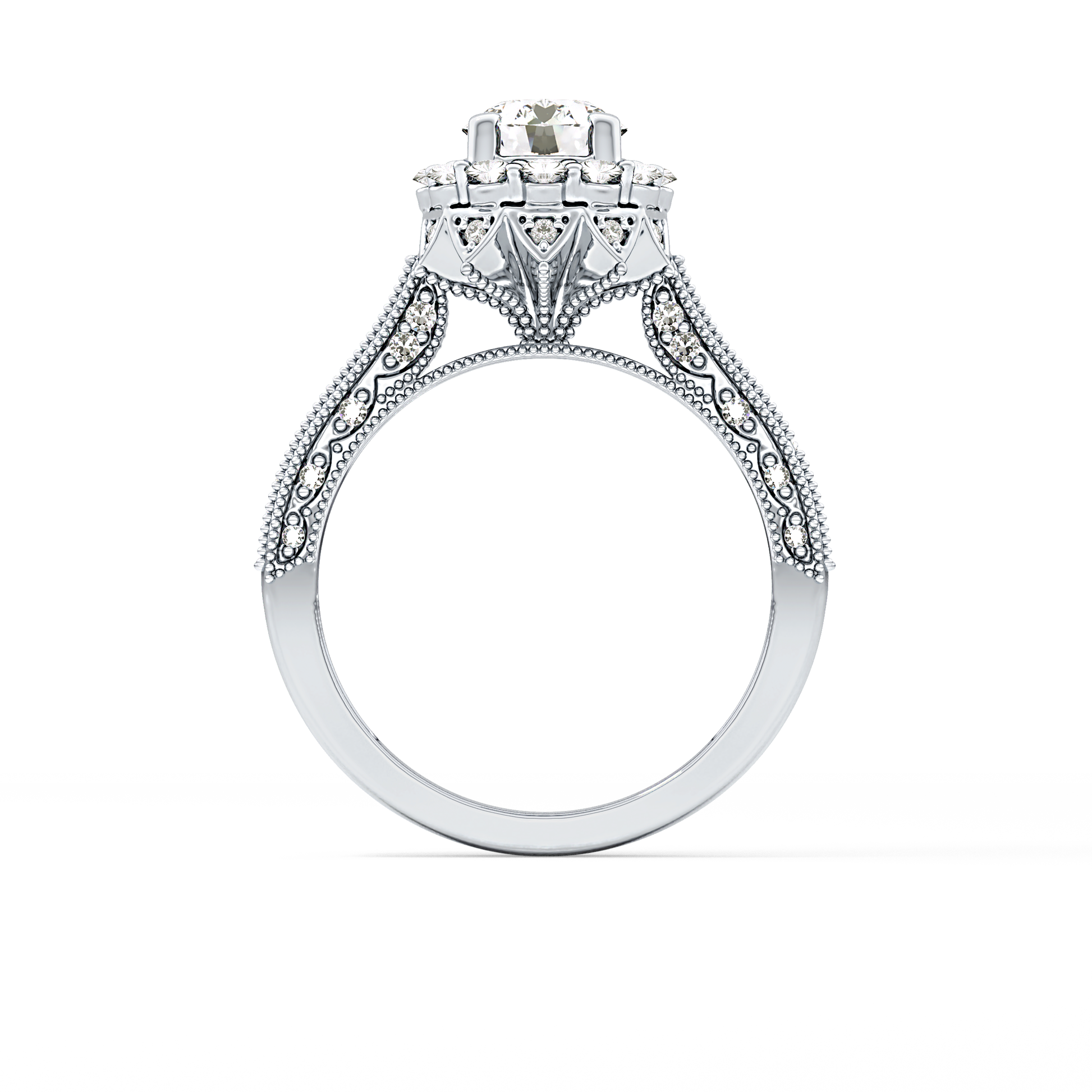Round Cut 0.79 Carat Moissanite Ring – Halo and Pave Setting in Gold