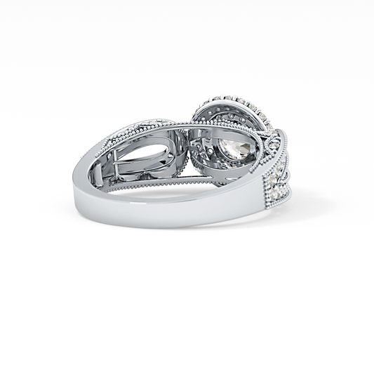 Round Cut 0.49 Carat Moissanite Ring – Double Halo and Pave Setting in Gold