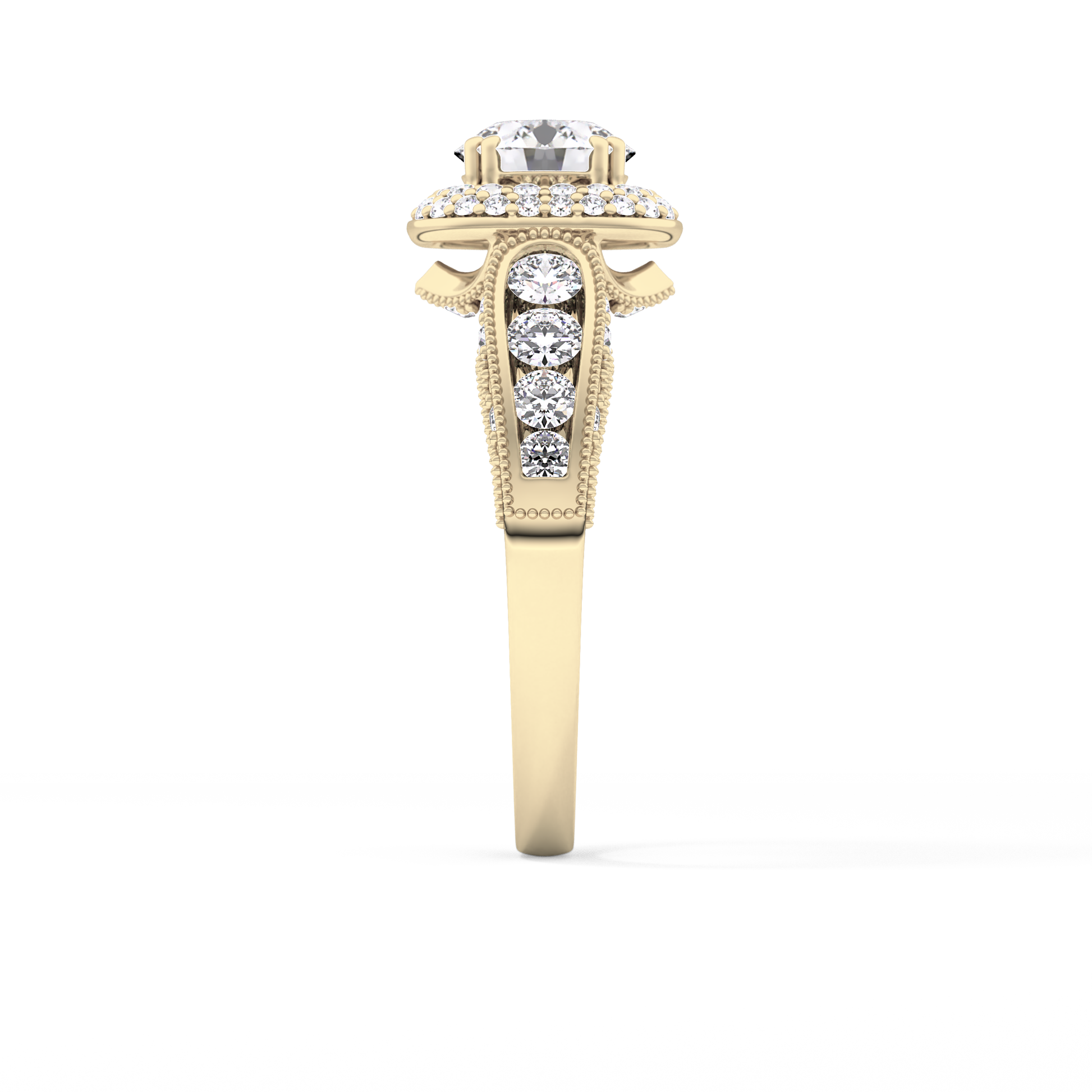 Round Cut 1.05 Carat Moissanite Ring – Double Halo and Pave Setting in Gold