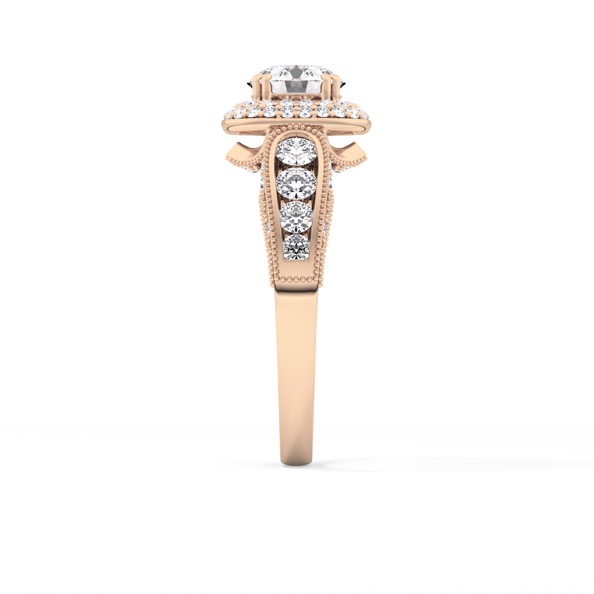 Round Cut 1.05 Carat Moissanite Ring – Double Halo and Pave Setting in Gold