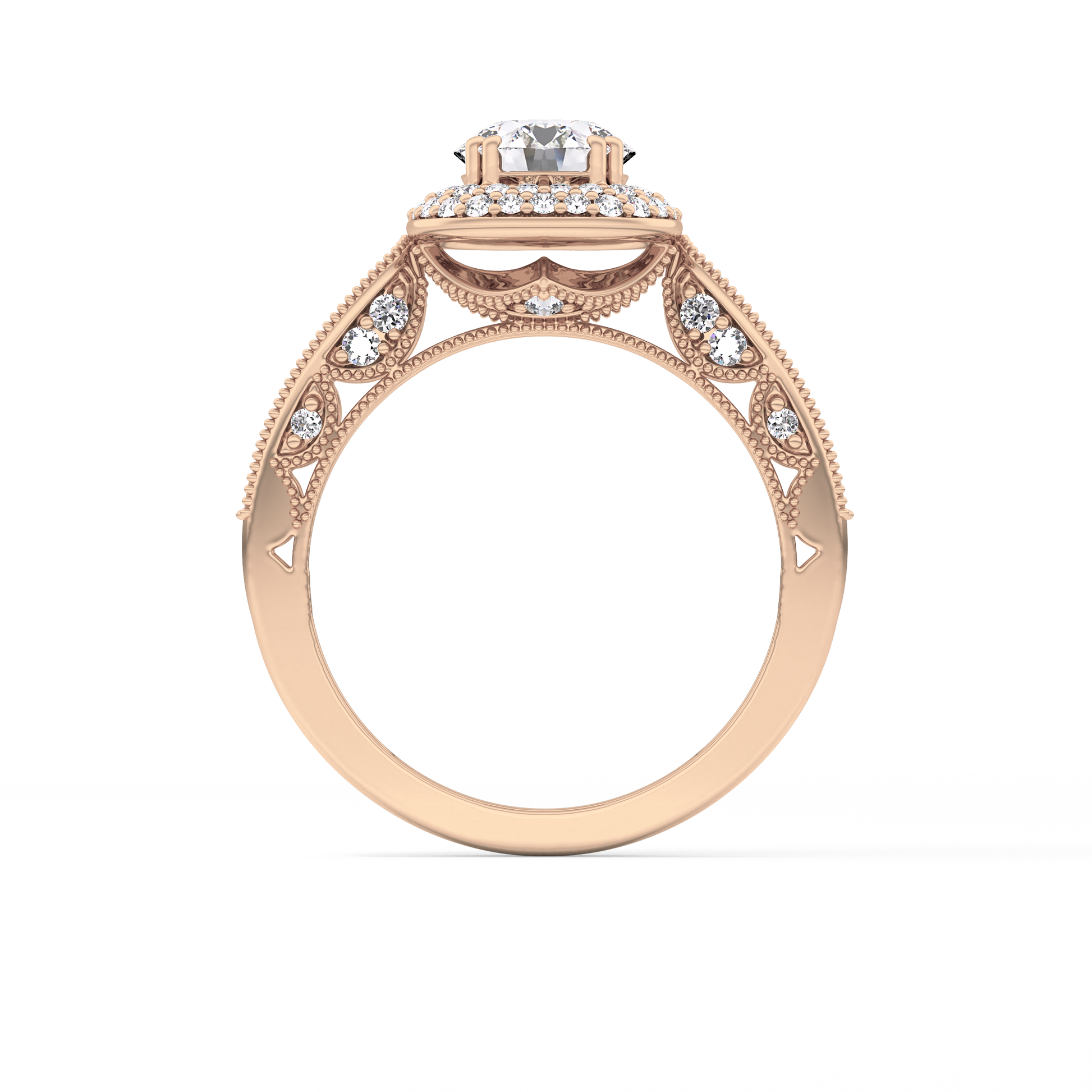Round Cut 1.05 Carat Moissanite Ring – Double Halo and Pave Setting in Gold
