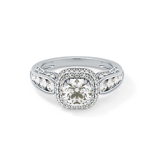 Round Cut 1.05 Carat Moissanite Ring – Double Halo and Pave Setting in Gold