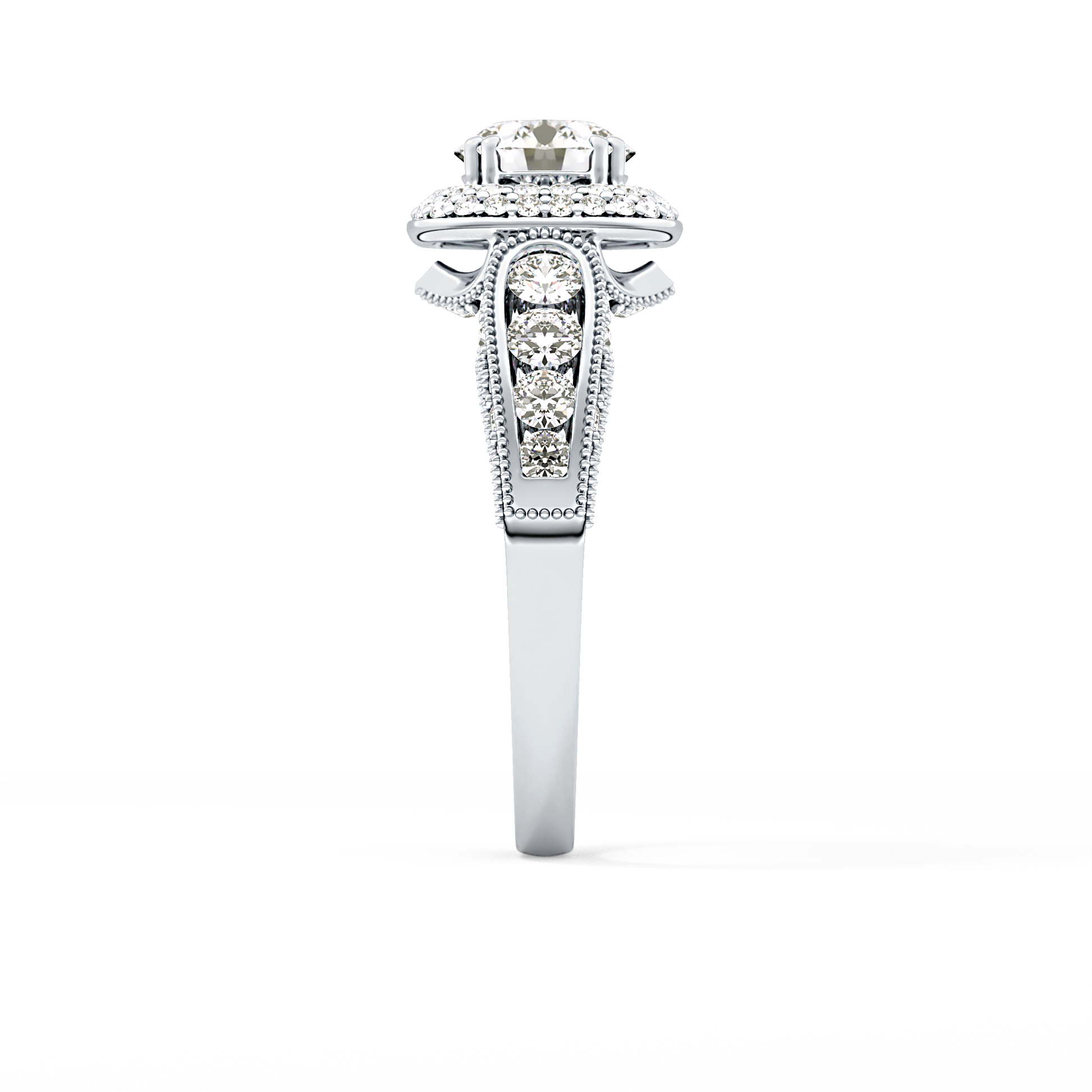 Round Cut 1.05 Carat Moissanite Ring – Double Halo and Pave Setting in Gold