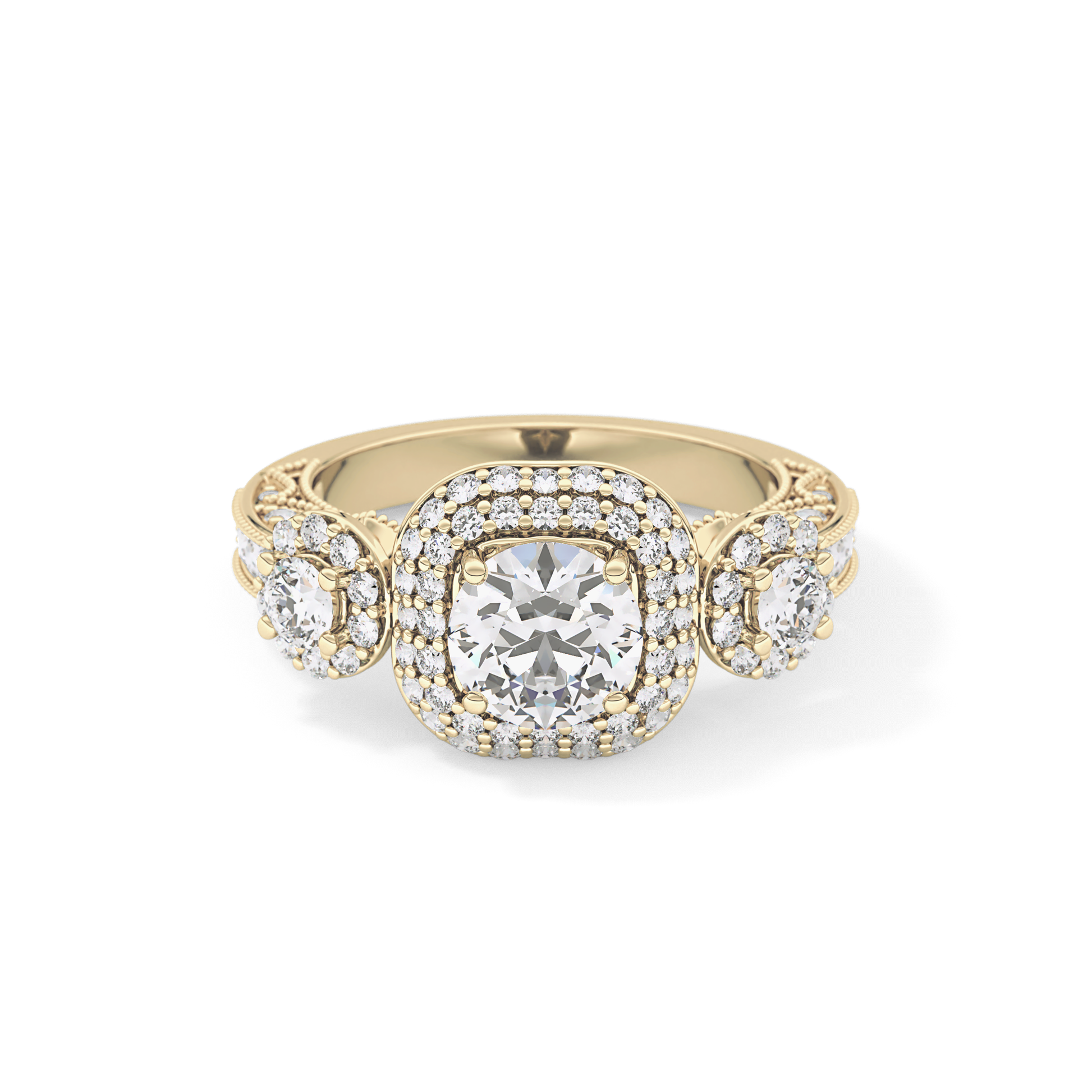 Round Cut 0.84 Carat Moissanite Ring – Cluster Setting in Gold