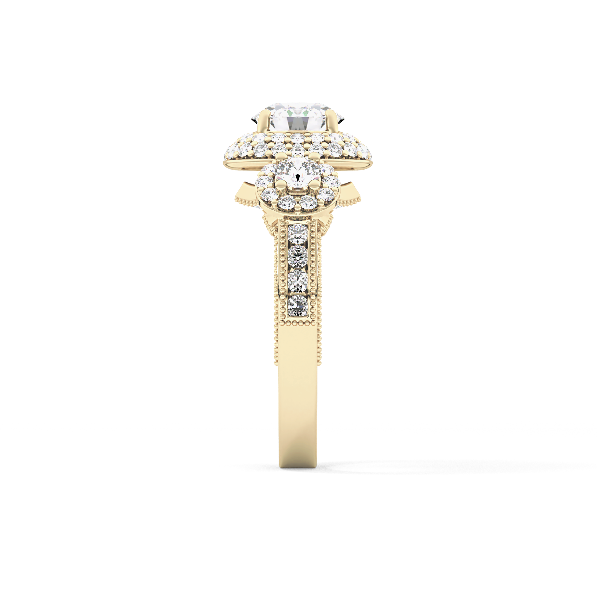 Round Cut 0.84 Carat Moissanite Ring – Cluster Setting in Gold