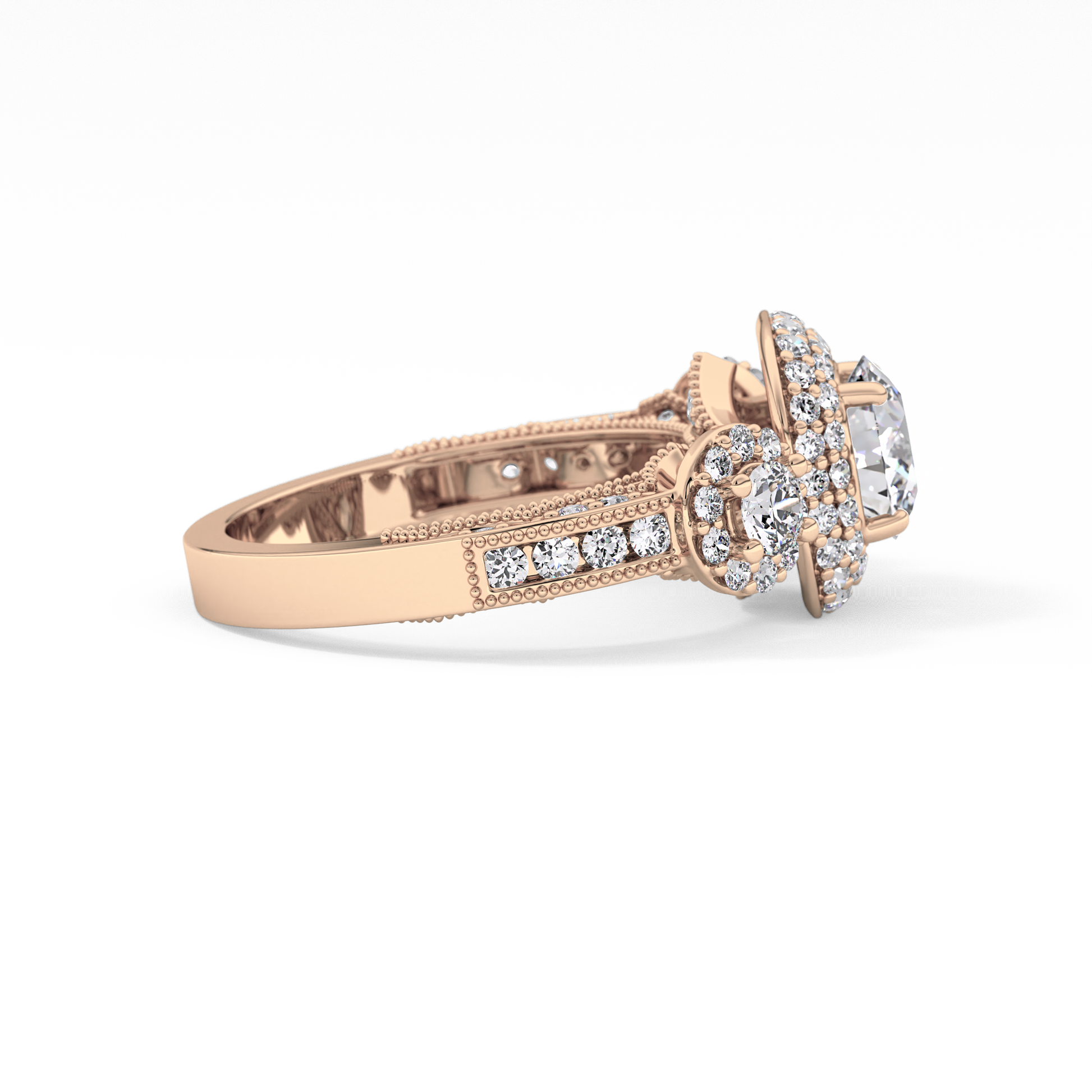 Round Cut 0.84 Carat Moissanite Ring – Cluster Setting in Gold