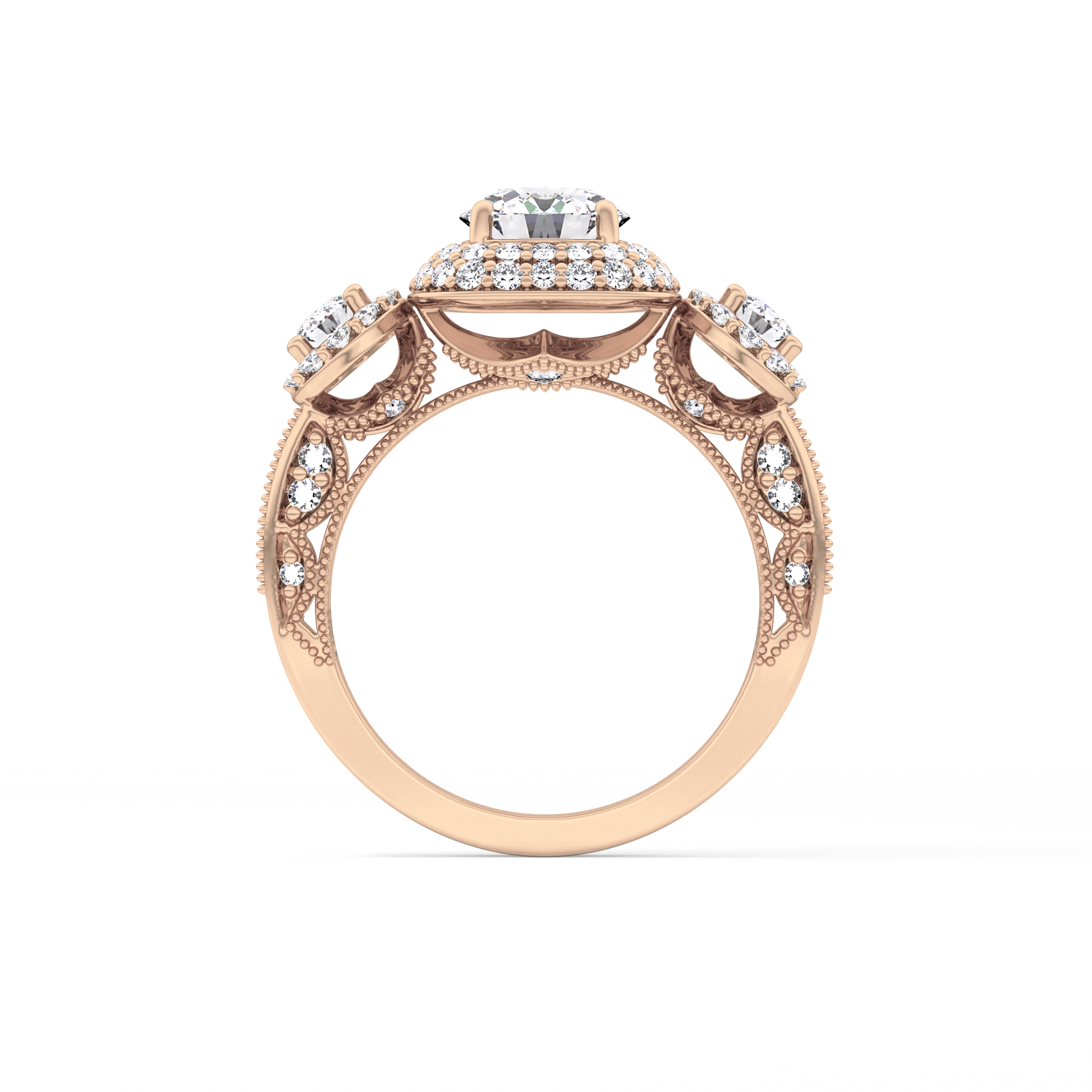 Round Cut 0.84 Carat Moissanite Ring – Cluster Setting in Gold