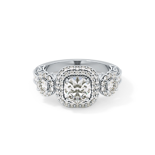 Round Cut 0.84 Carat Moissanite Ring – Cluster Setting in Gold