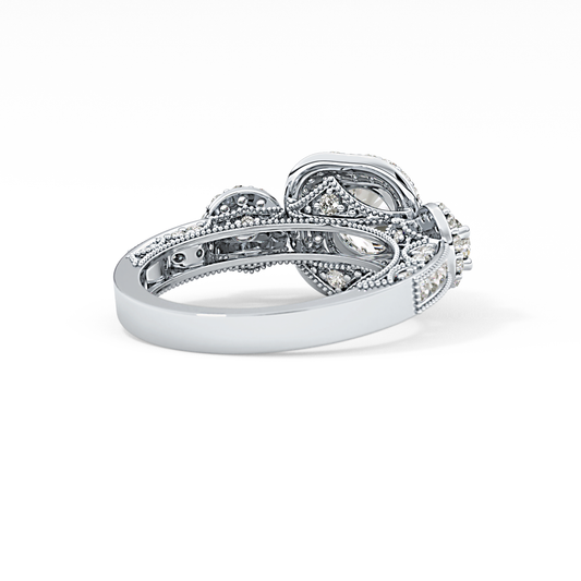 Round Cut 0.84 Carat Moissanite Ring – Cluster Setting in Gold