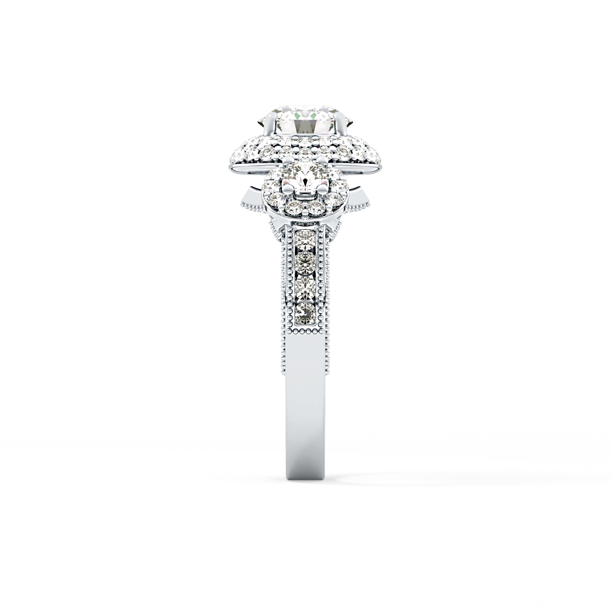 Round Cut 0.84 Carat Moissanite Ring – Cluster Setting in Gold