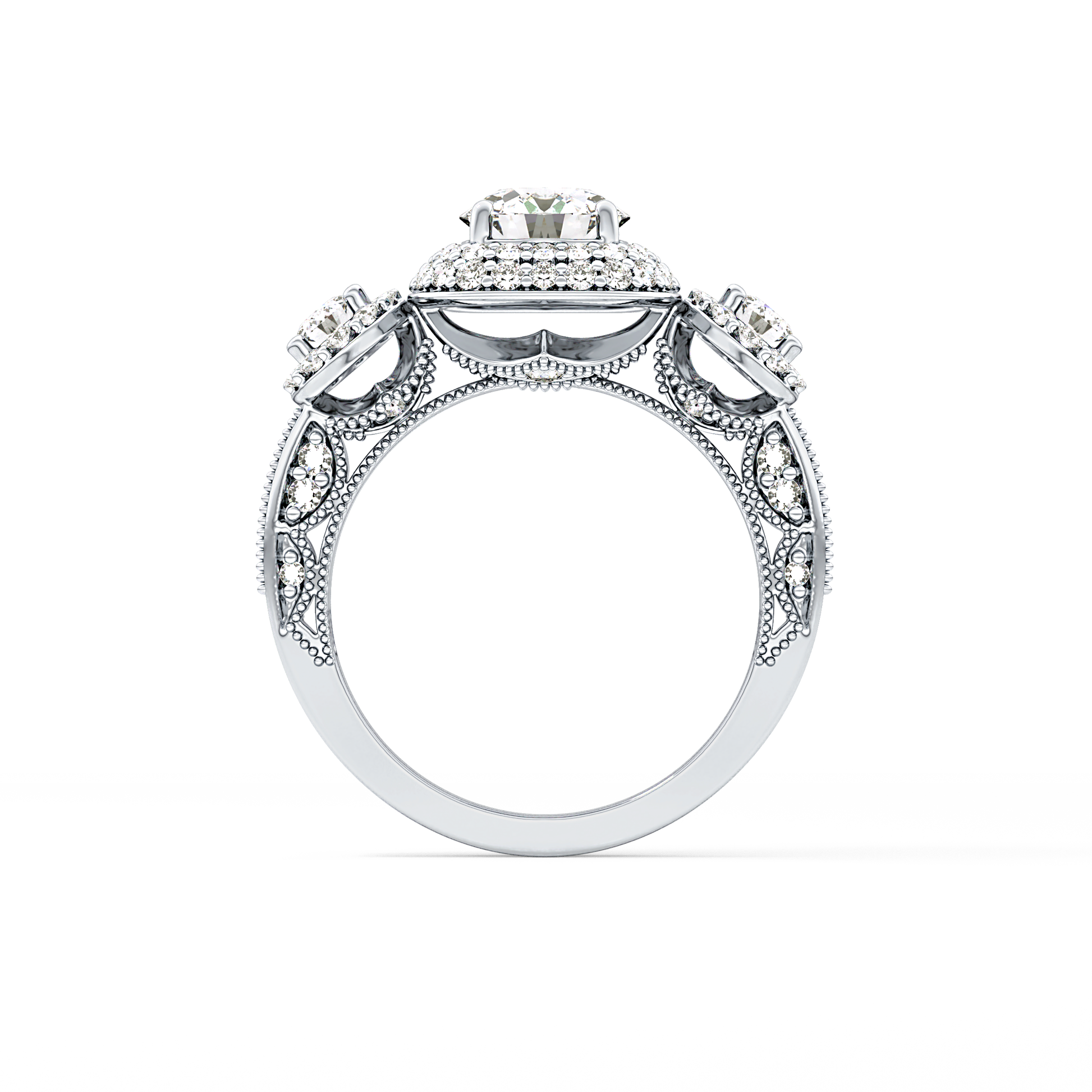 Round Cut 0.84 Carat Moissanite Ring – Cluster Setting in Gold