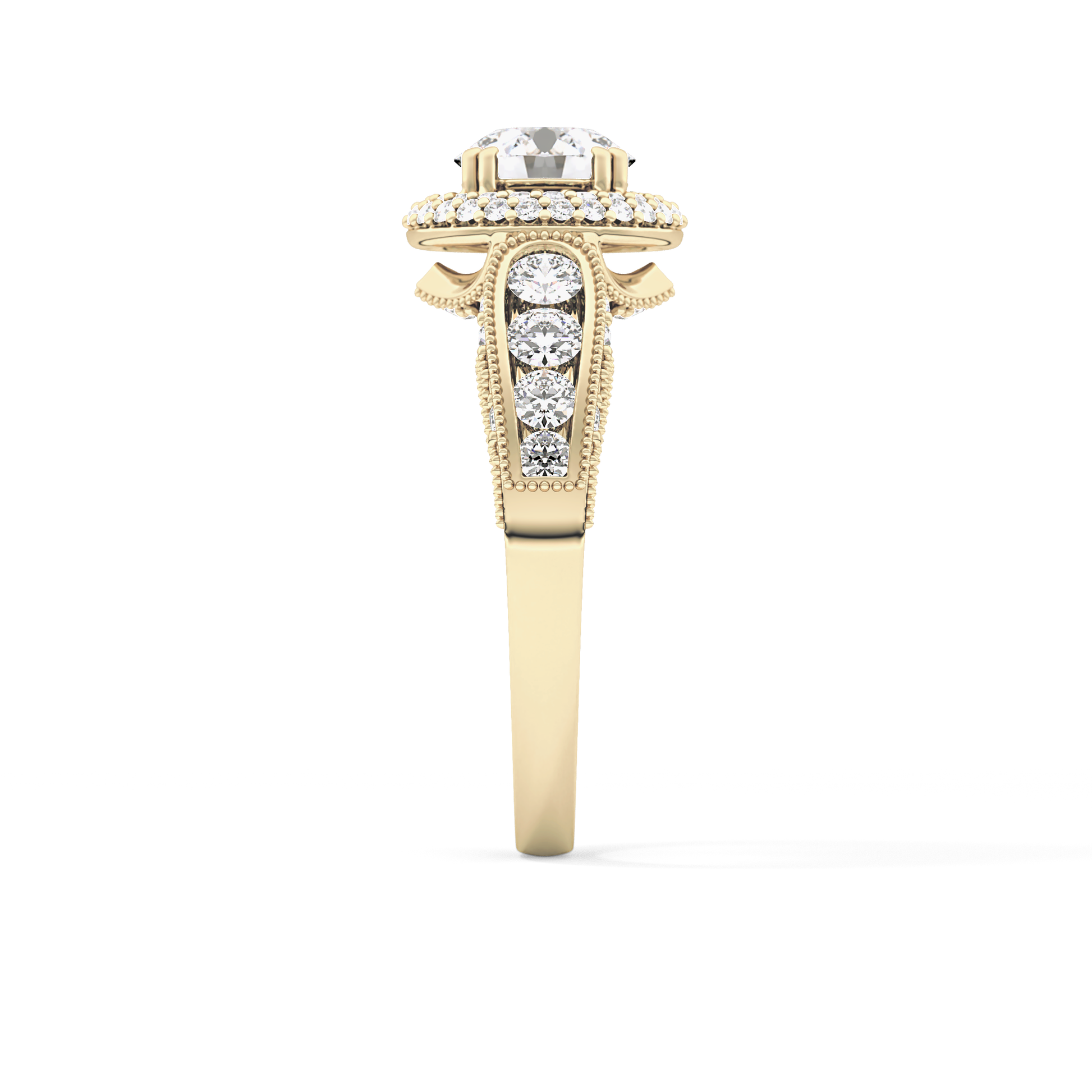 Round Cut 1.05 Carat Moissanite Ring – Double Halo and Pave Setting in Gold