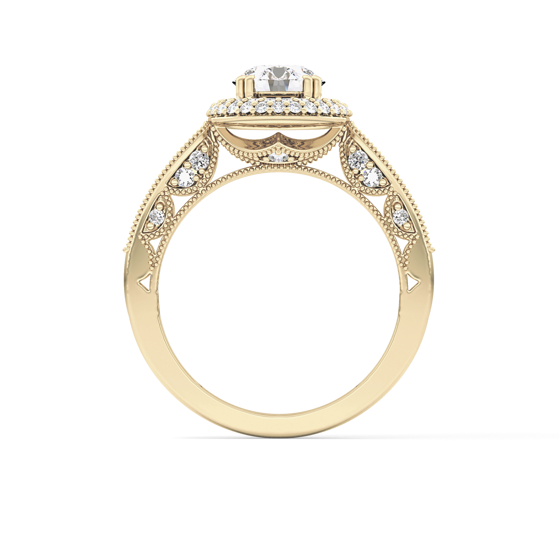 Round Cut 1.05 Carat Moissanite Ring – Double Halo and Pave Setting in Gold
