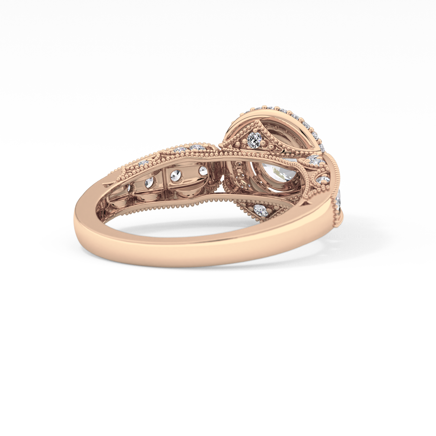 Round Cut 1.05 Carat Moissanite Ring – Double Halo and Pave Setting in Gold