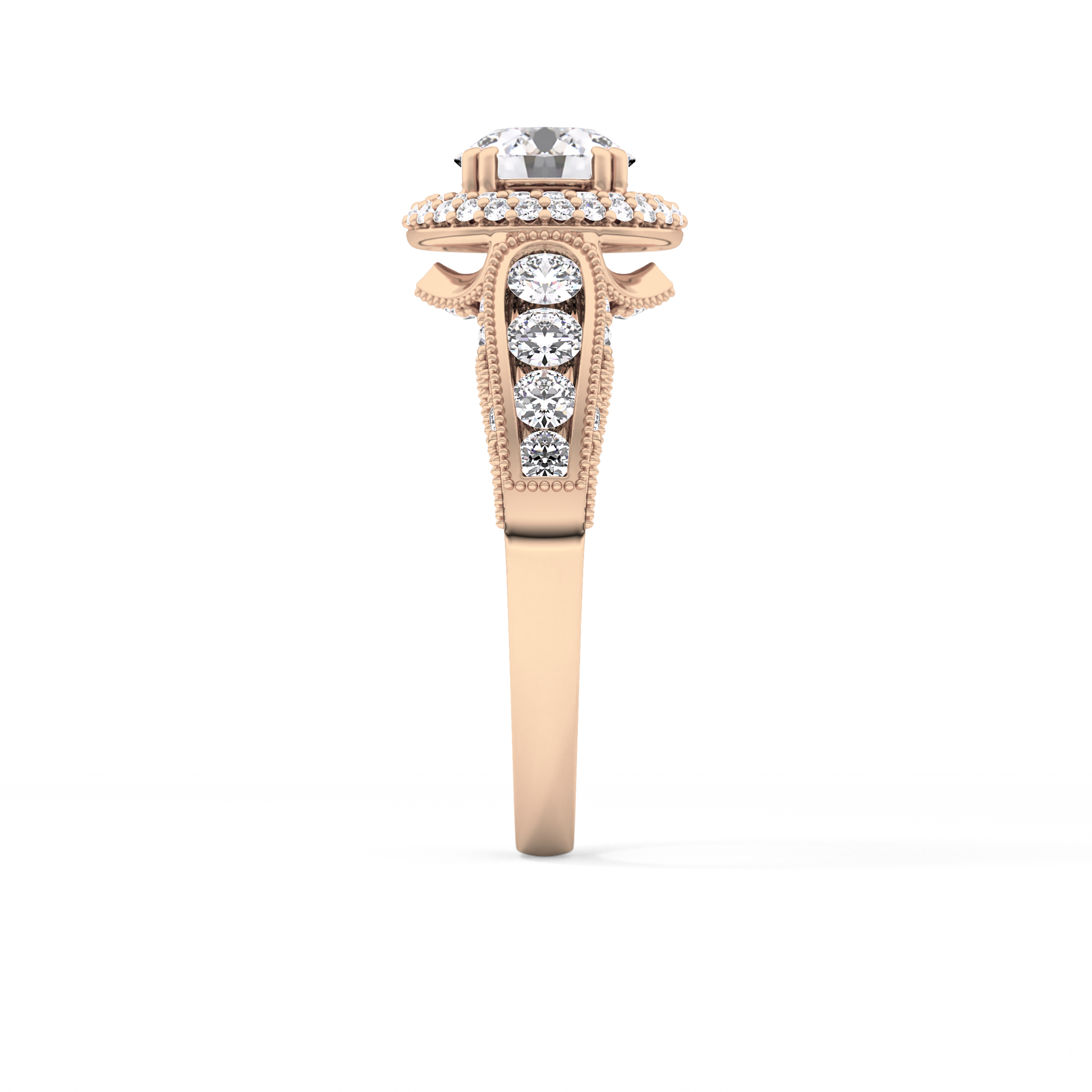Round Cut 1.05 Carat Moissanite Ring – Double Halo and Pave Setting in Gold