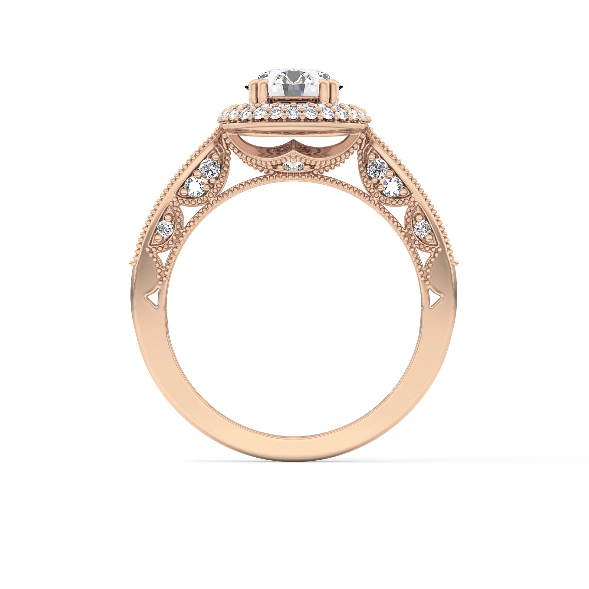 Round Cut 1.05 Carat Moissanite Ring – Double Halo and Pave Setting in Gold