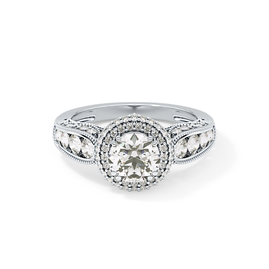 Round Cut 1.05 Carat Moissanite Ring – Double Halo and Pave Setting in Gold