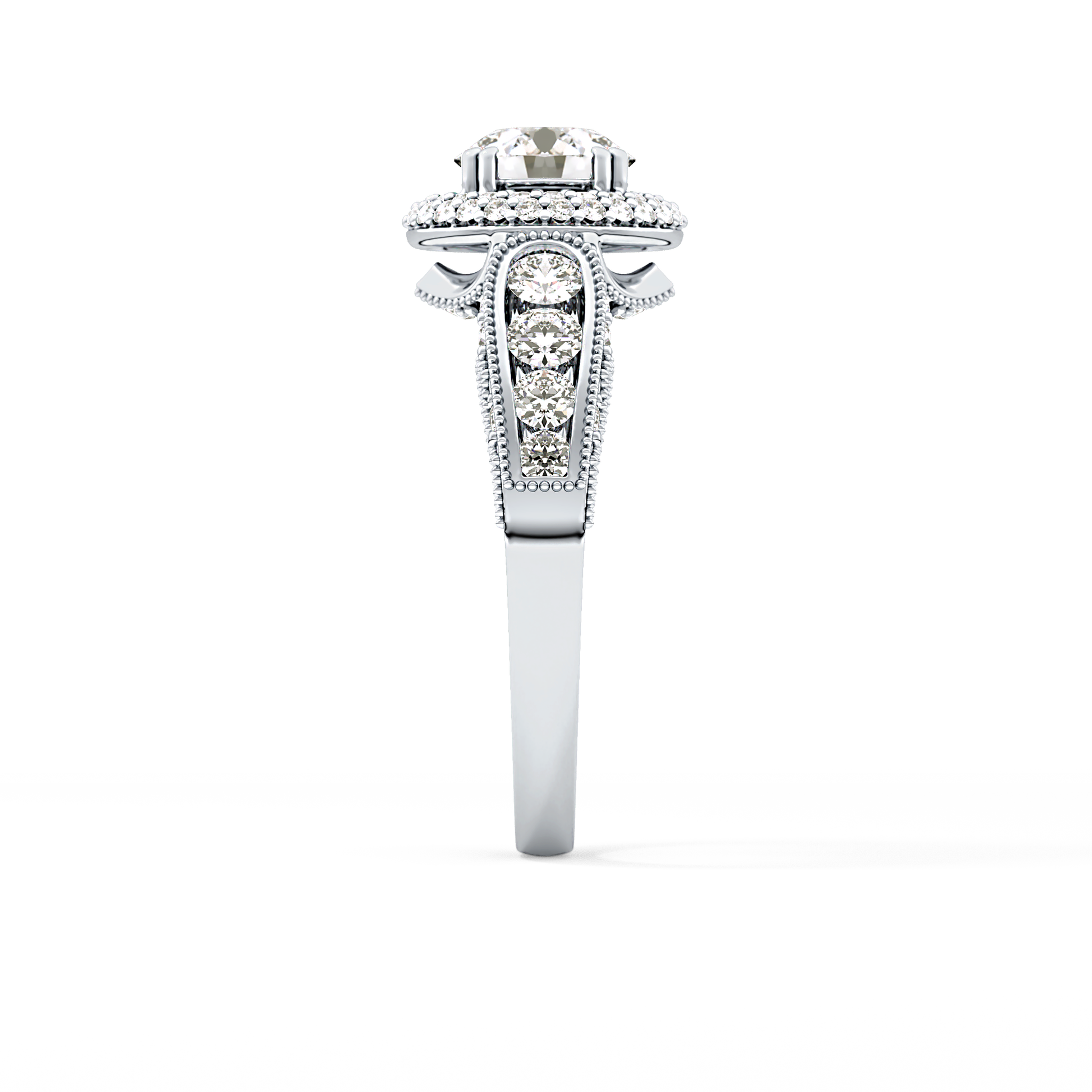 Round Cut 1.05 Carat Moissanite Ring – Double Halo and Pave Setting in Gold