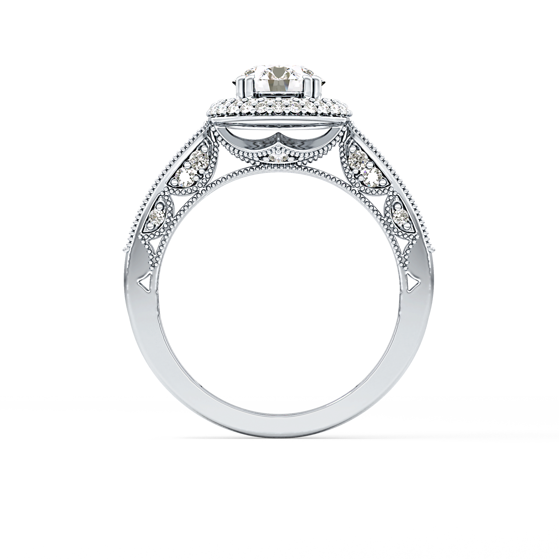 Round Cut 1.05 Carat Moissanite Ring – Double Halo and Pave Setting in Gold