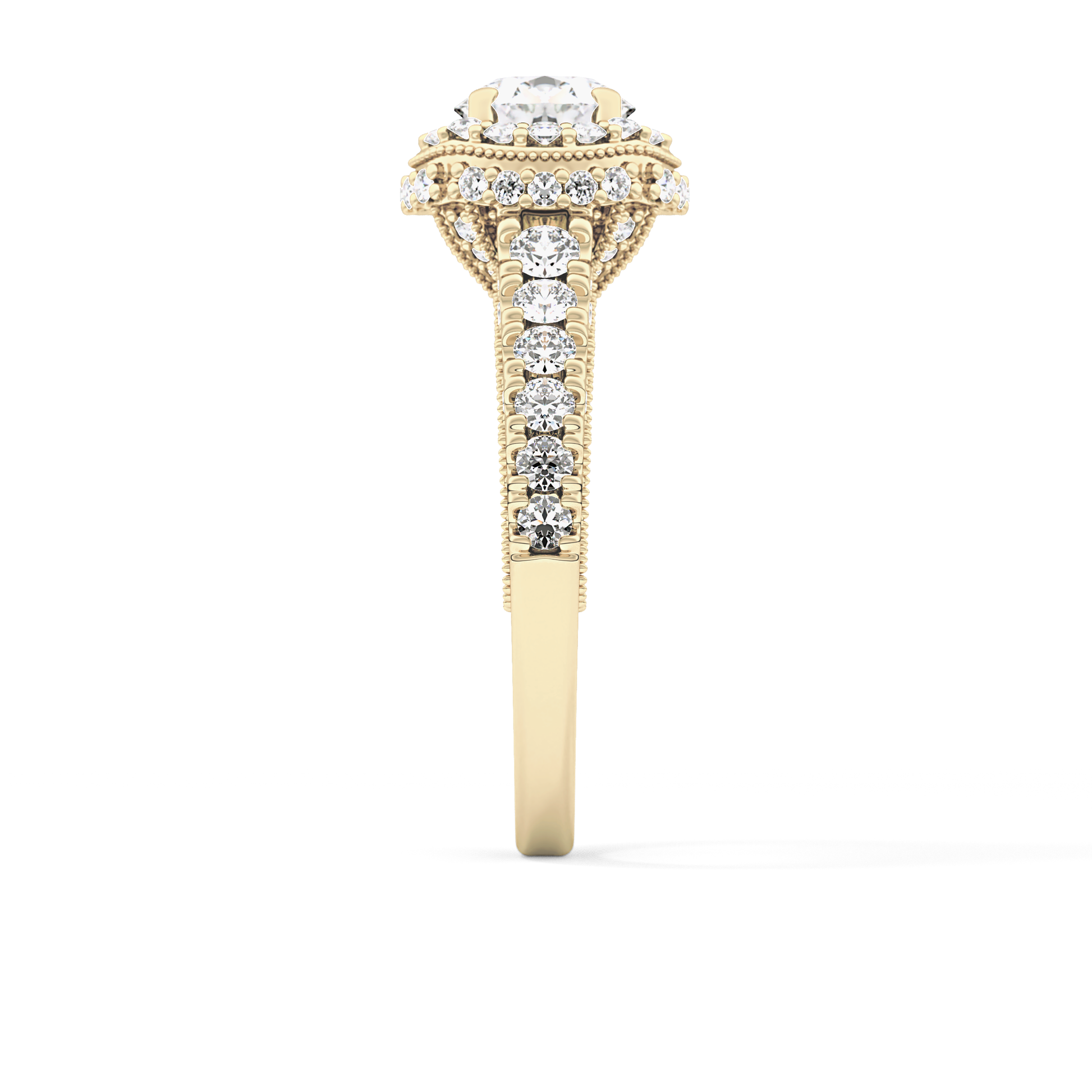 Round Cut 1.05 Carat Moissanite Ring – Halo and Pave Setting in Gold