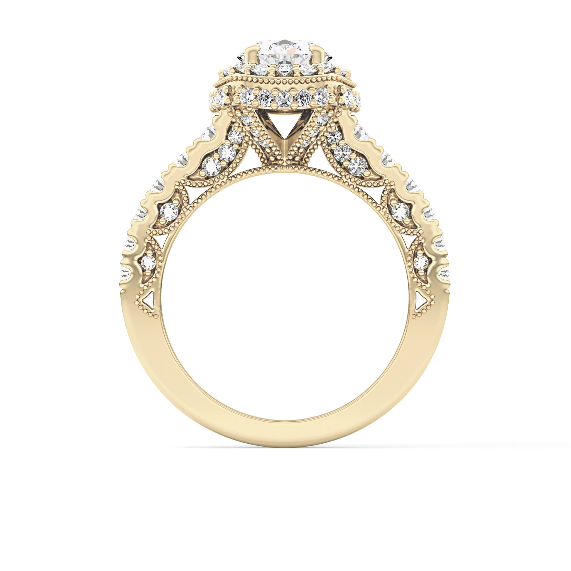 Round Cut 1.05 Carat Moissanite Ring – Halo and Pave Setting in Gold