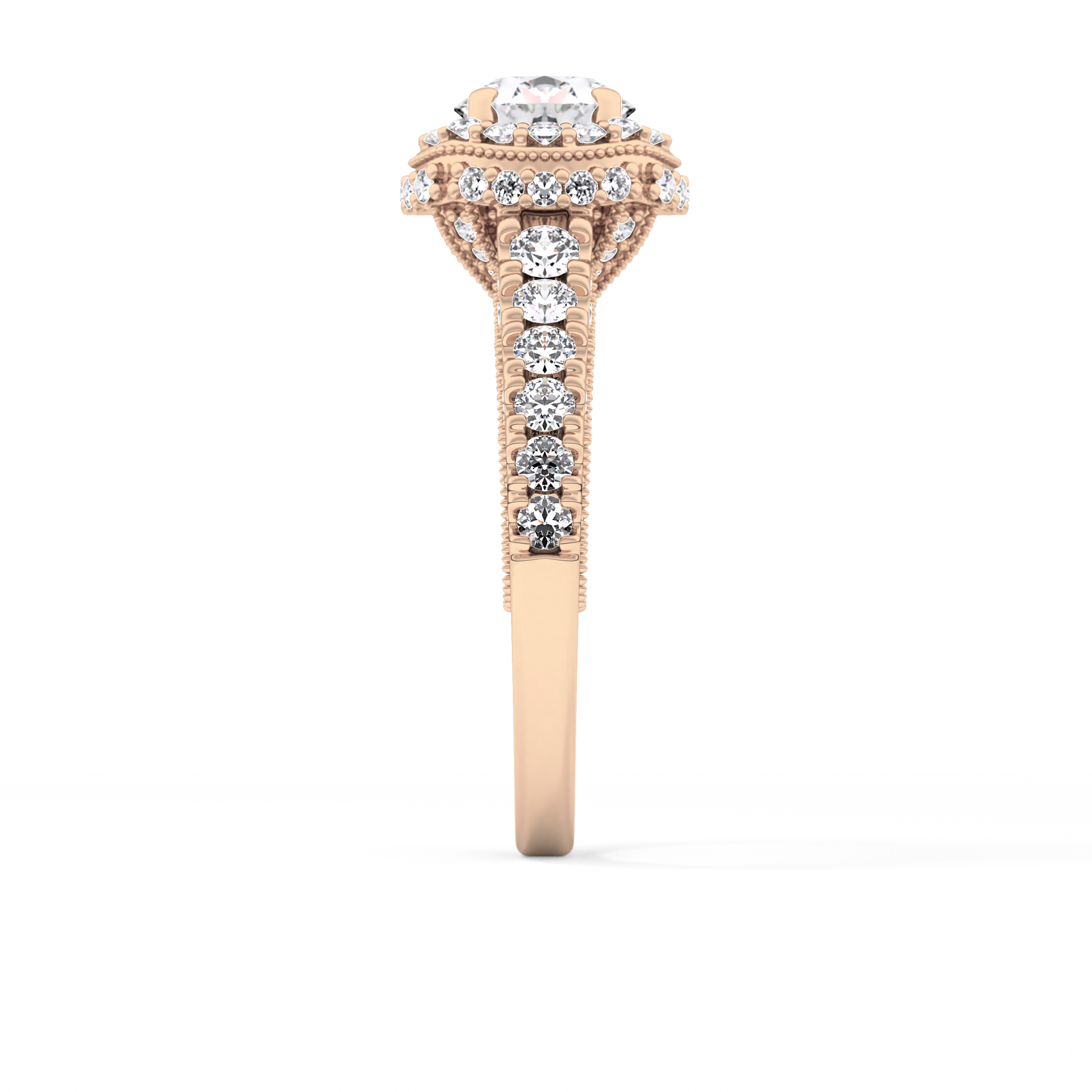 Round Cut 1.05 Carat Moissanite Ring – Halo and Pave Setting in Gold