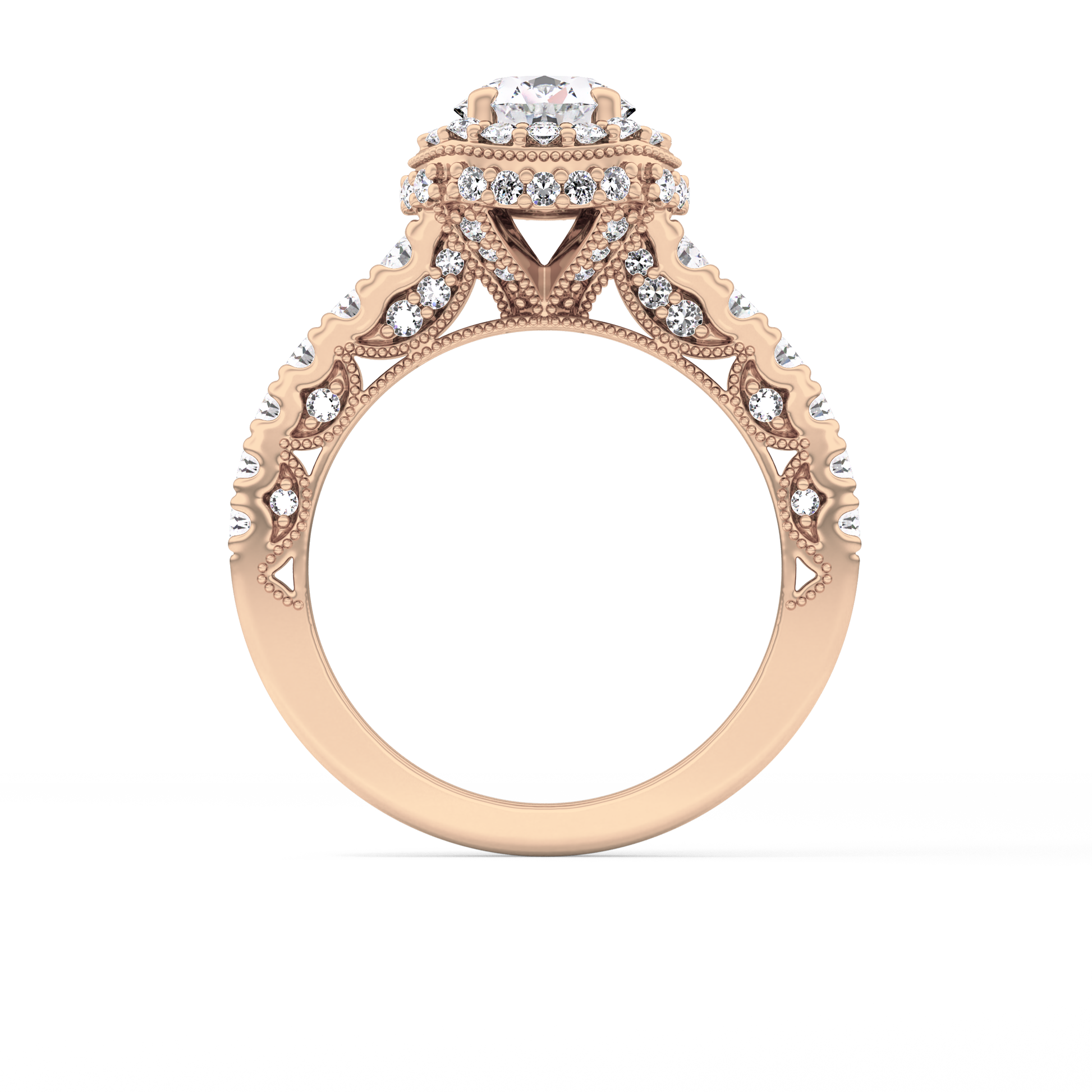 Round Cut 1.05 Carat Moissanite Ring – Halo and Pave Setting in Gold