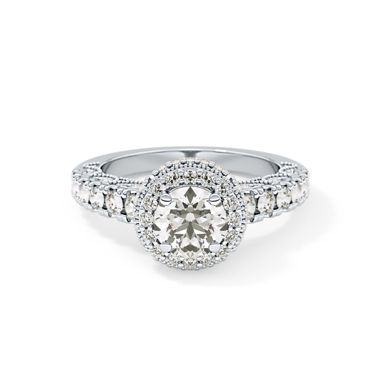 Round Cut 1.05 Carat Moissanite Ring – Halo and Pave Setting in Gold