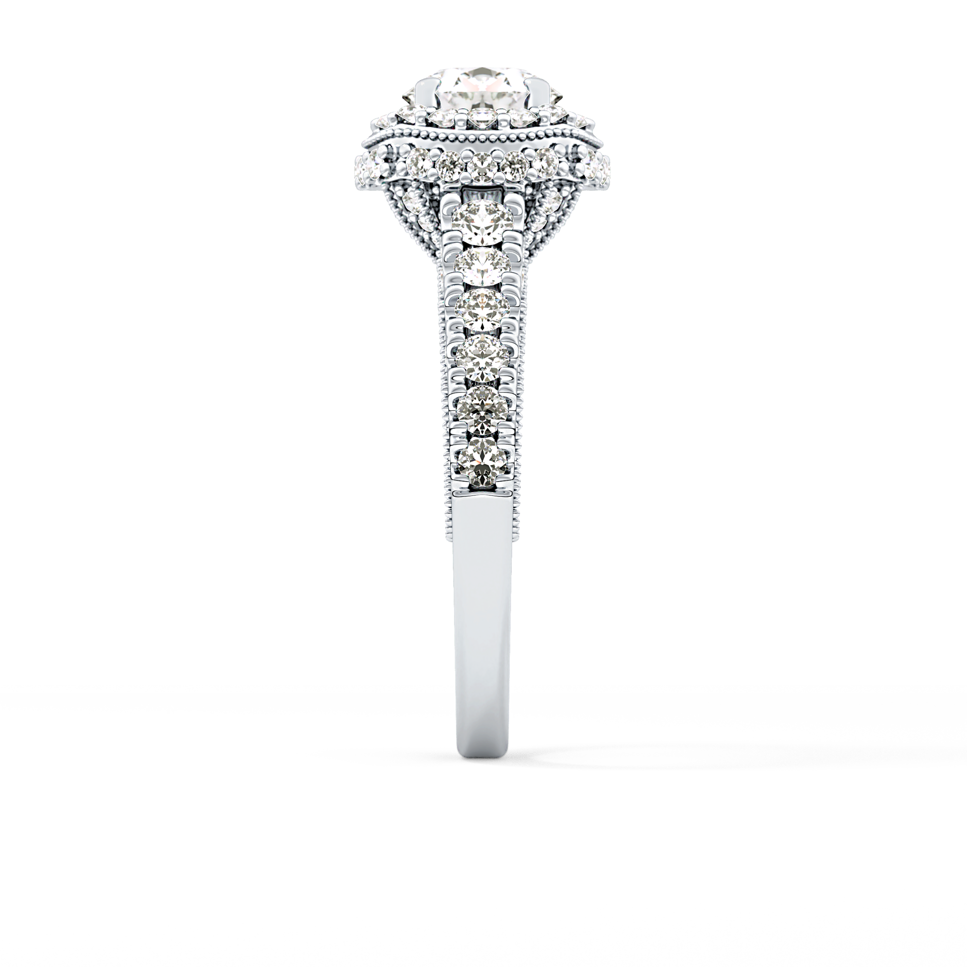 Round Cut 1.05 Carat Moissanite Ring – Halo and Pave Setting in Gold