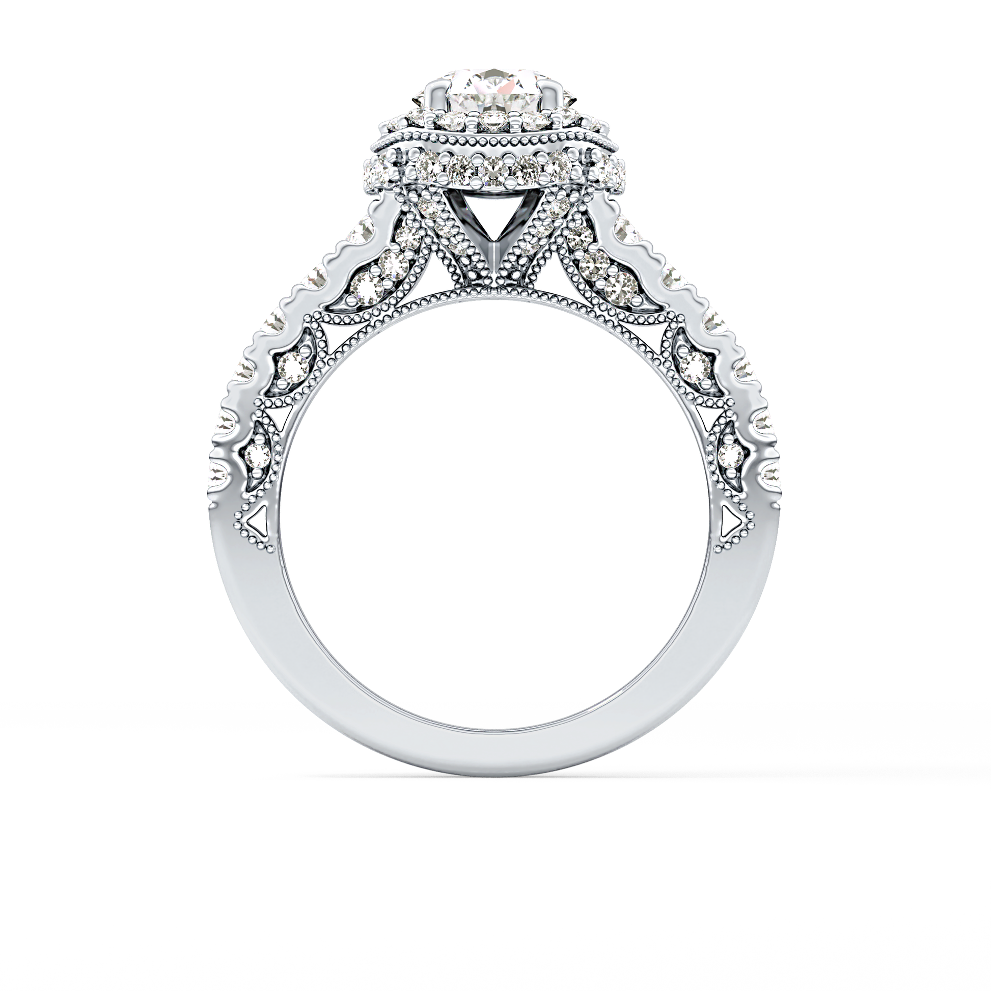 Round Cut 1.05 Carat Moissanite Ring – Halo and Pave Setting in Gold